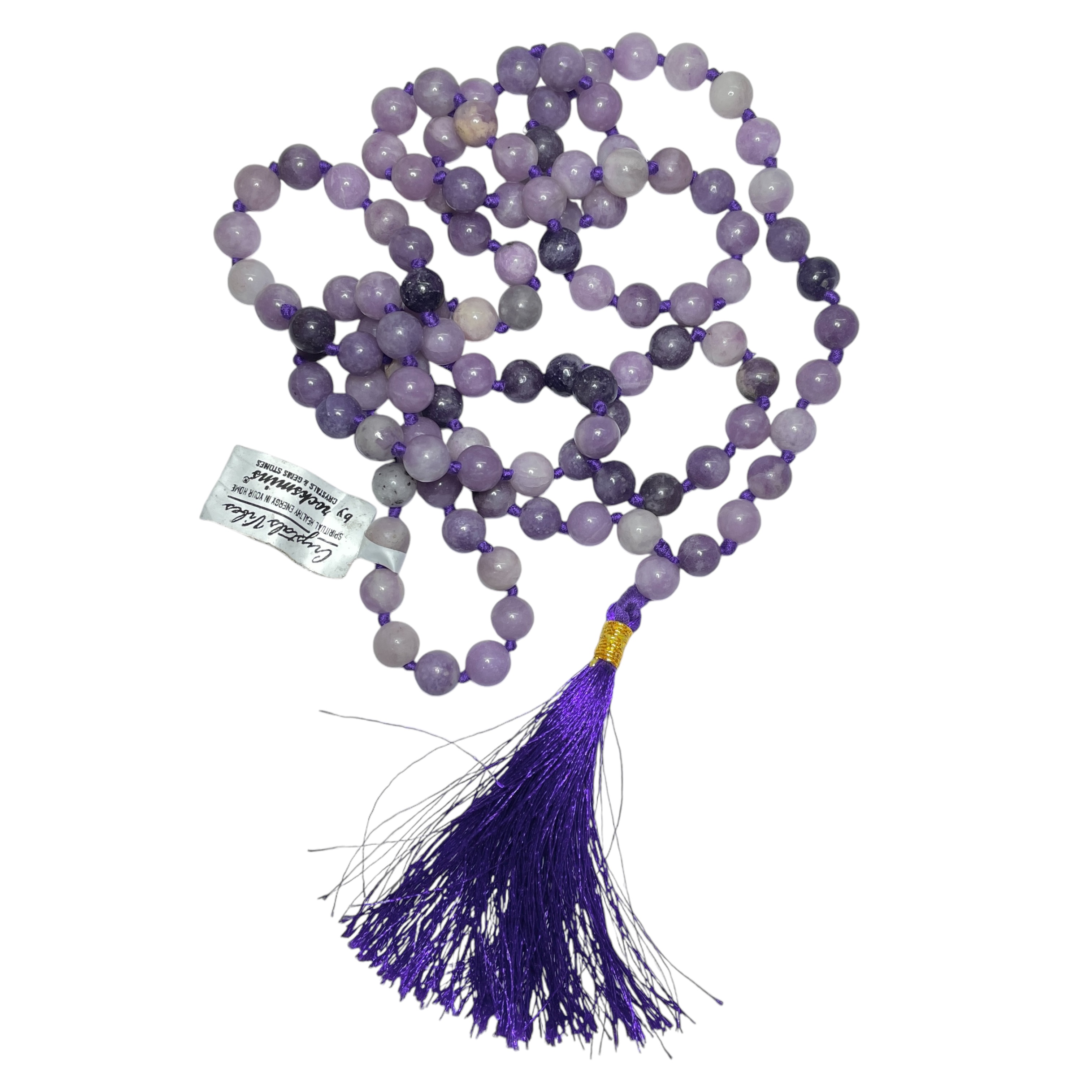 Rocksmins Lepidolite Crystal Jaap Mala - 108+1 Beads 8 mm Beads for Pooja, Astrology for Wearing in Neck/Holding for Men Women Boys Girls