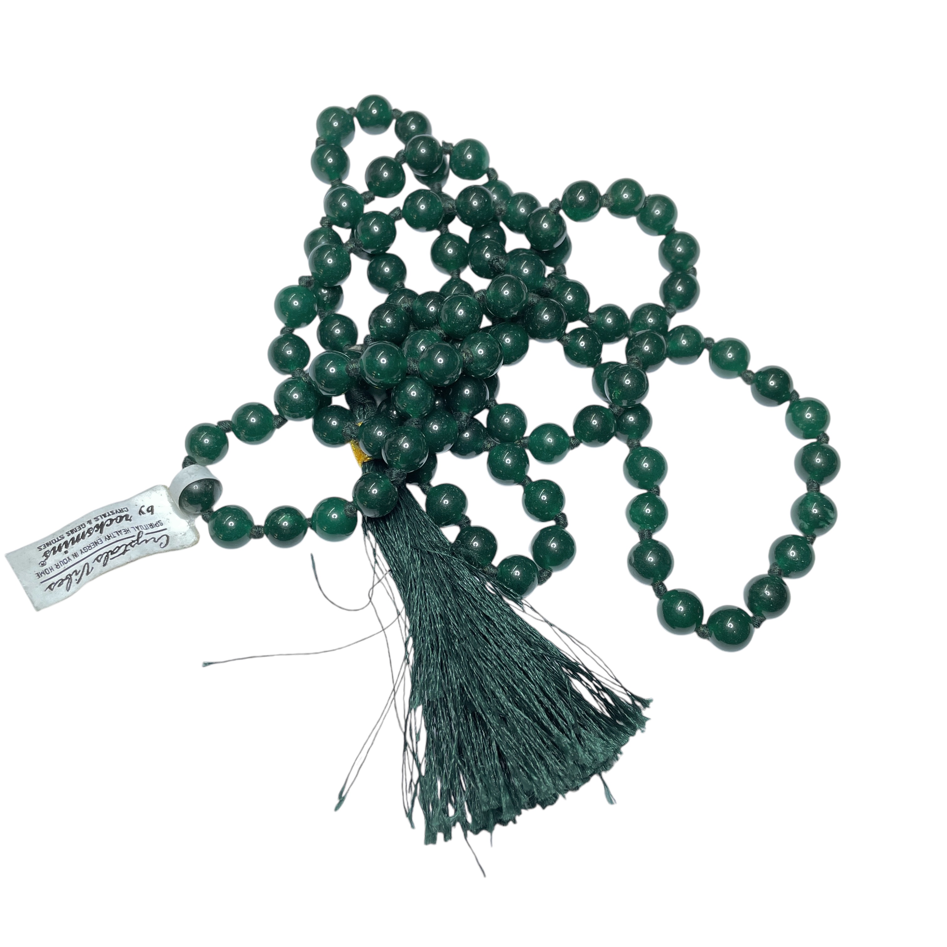 Rocksmins Jade Green Crystal Jaap Mala - 108+1 Beads 8 mm Beads for Pooja, Astrology for Wearing in Neck/Holding for Men Women Boys Girls