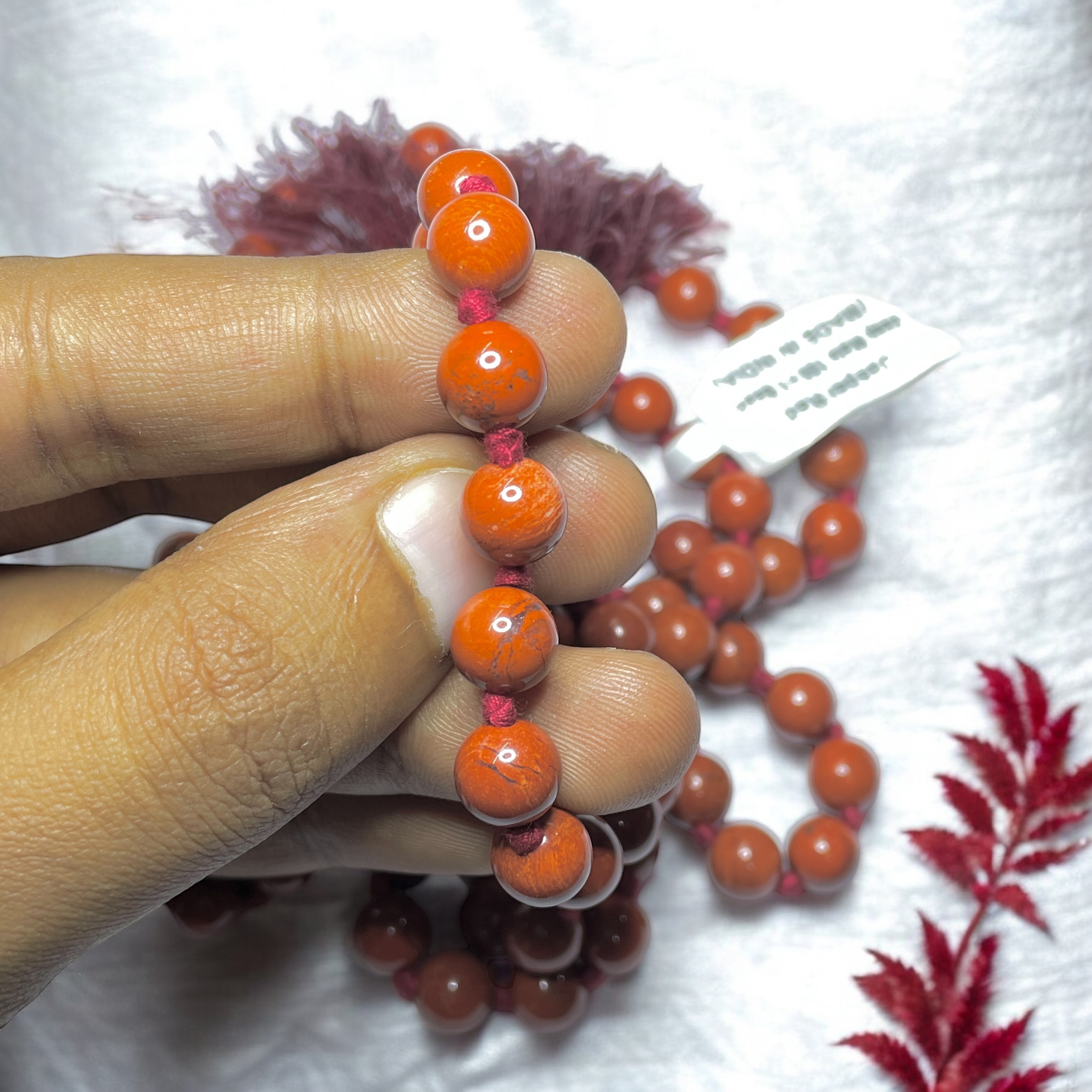 Rocksmins Jasper Red Crystal Jaap Mala - 108+1 Beads 8 mm Beads for Pooja, Astrology for Wearing in Neck/Holding for Men Women Boys Girls
