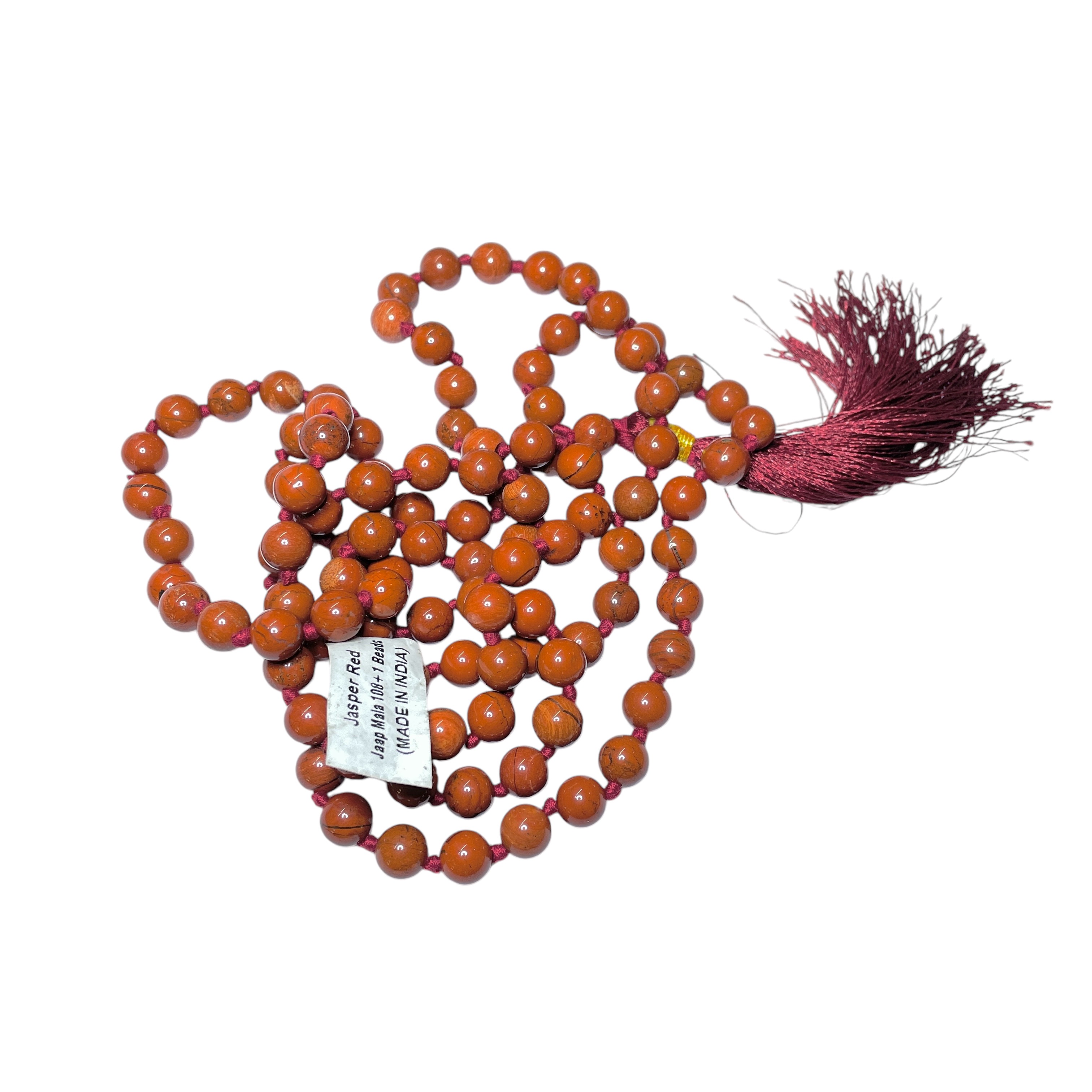 Rocksmins Jasper Red Crystal Jaap Mala - 108+1 Beads 8 mm Beads for Pooja, Astrology for Wearing in Neck/Holding for Men Women Boys Girls