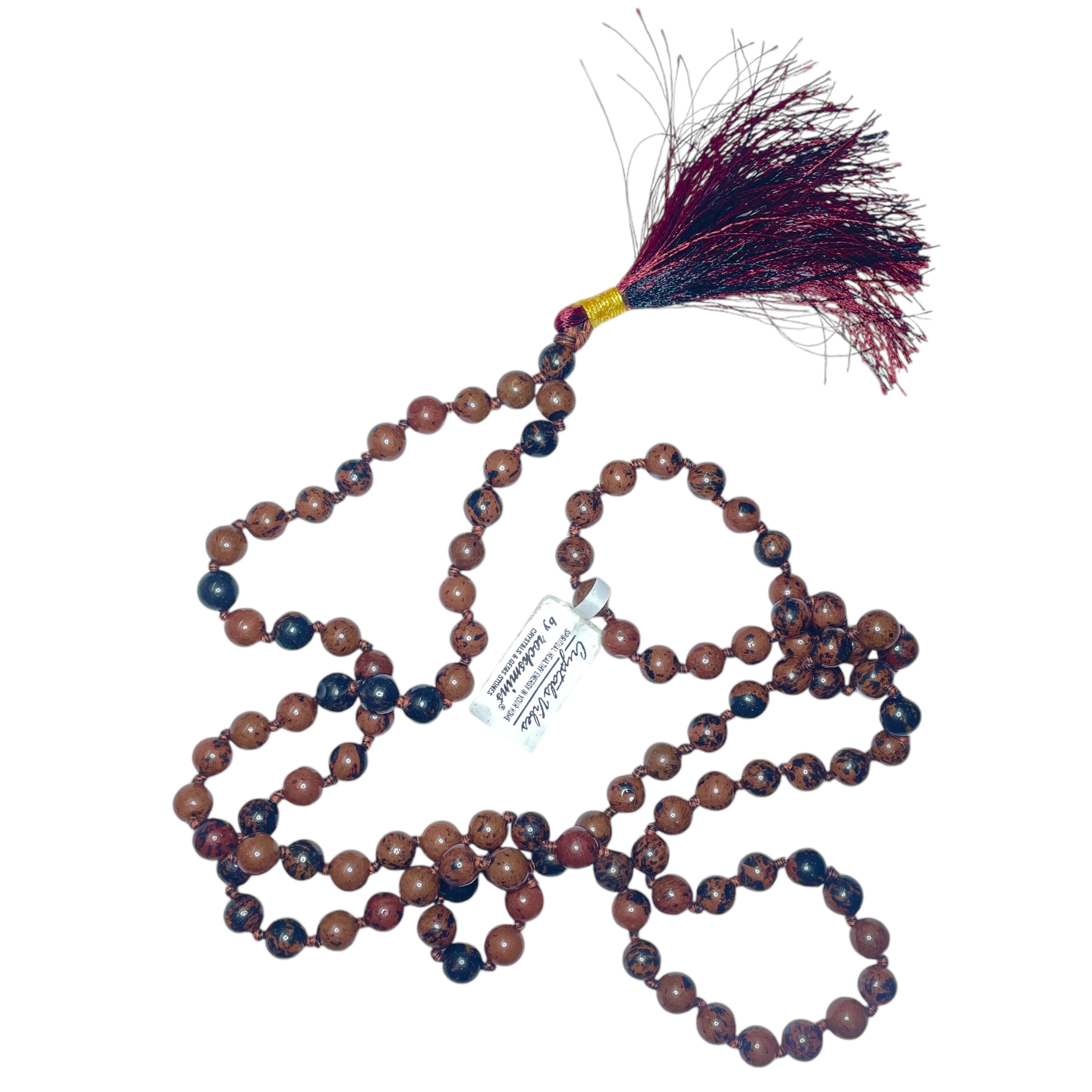 Rocksmins Mahogany Obsidian Crystal Jaap Mala - 108+1 Beads 8 mm Beads for Pooja, Astrology for Wearing in Neck/Holding for Men Women Boys Girls