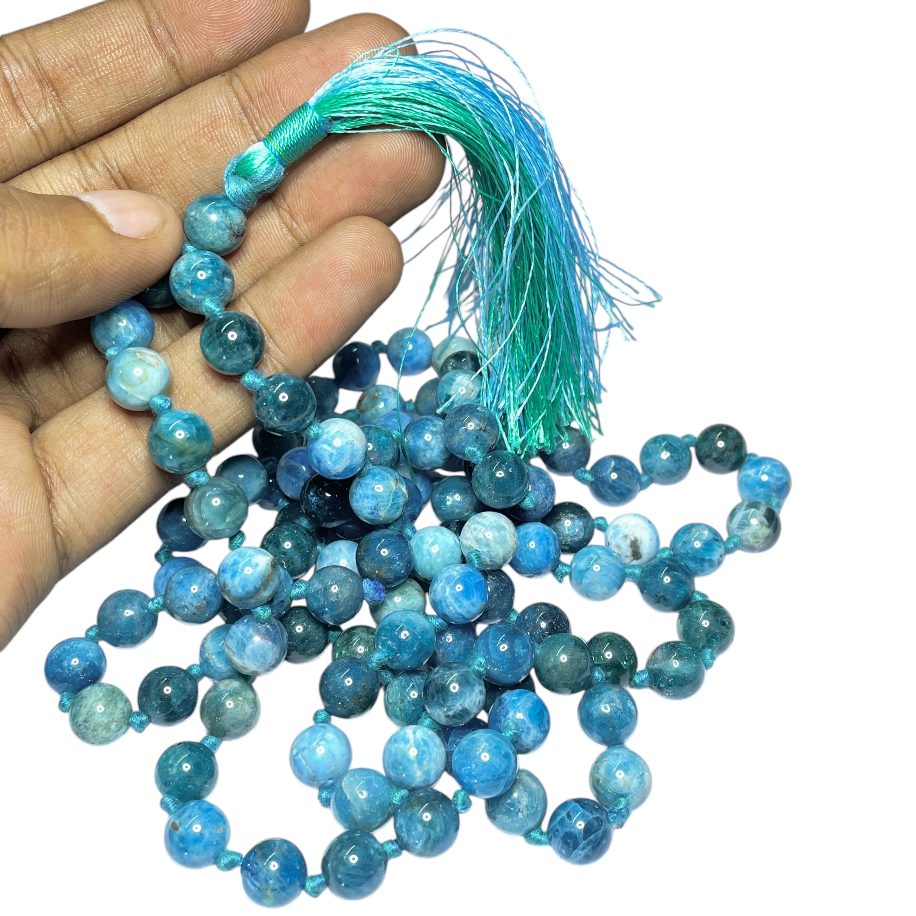 Rocksmins Apatite Crystal Jaap Mala - 108+1 Beads 8 mm Beads for Pooja, Astrology for Wearing in Neck/Holding for Men Women Boys Girls