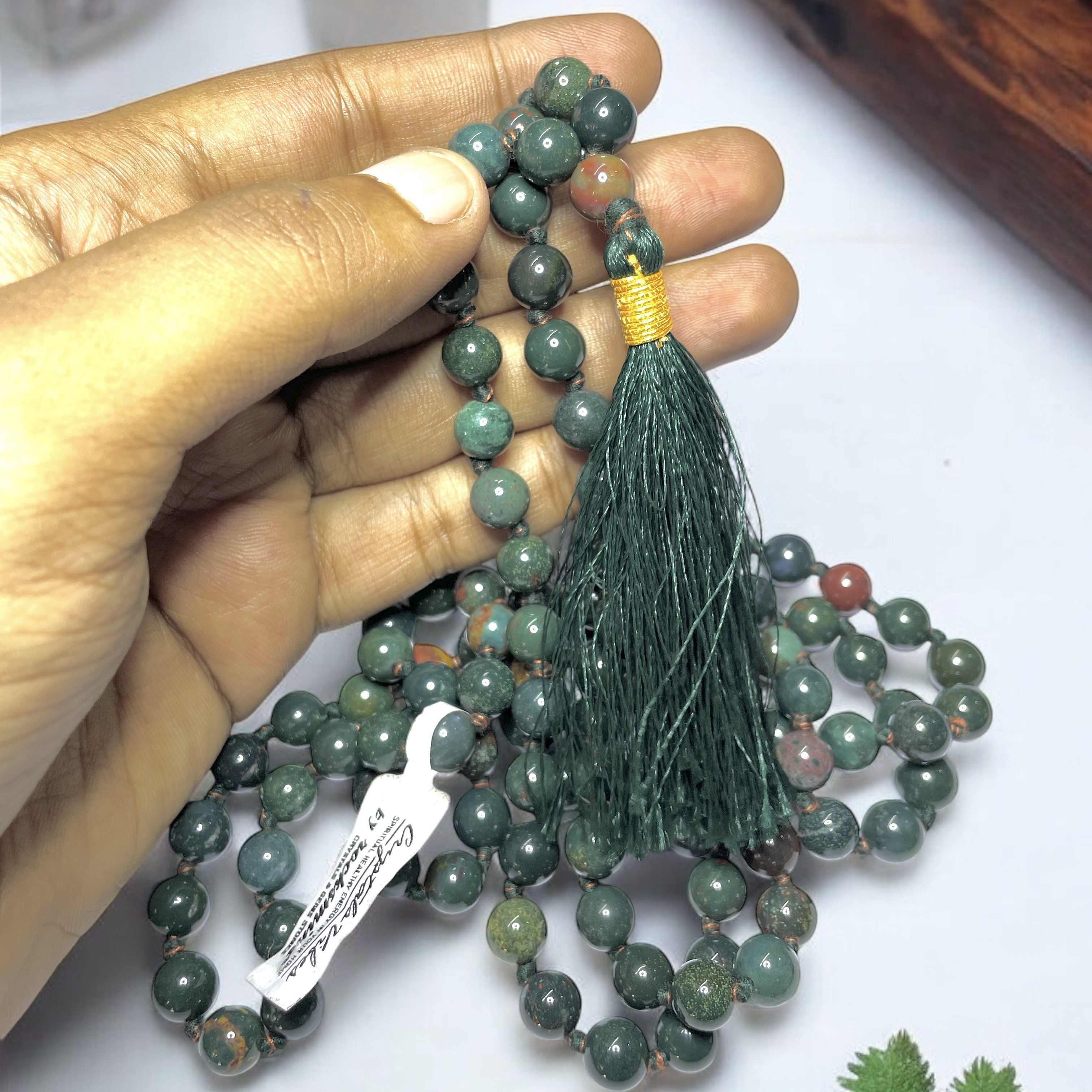 Rocksmins Blood Stone Crystal Jaap Mala - 108+1 Beads 8 mm Beads for Pooja, Astrology for Wearing in Neck/Holding for Men Women Boys Girls