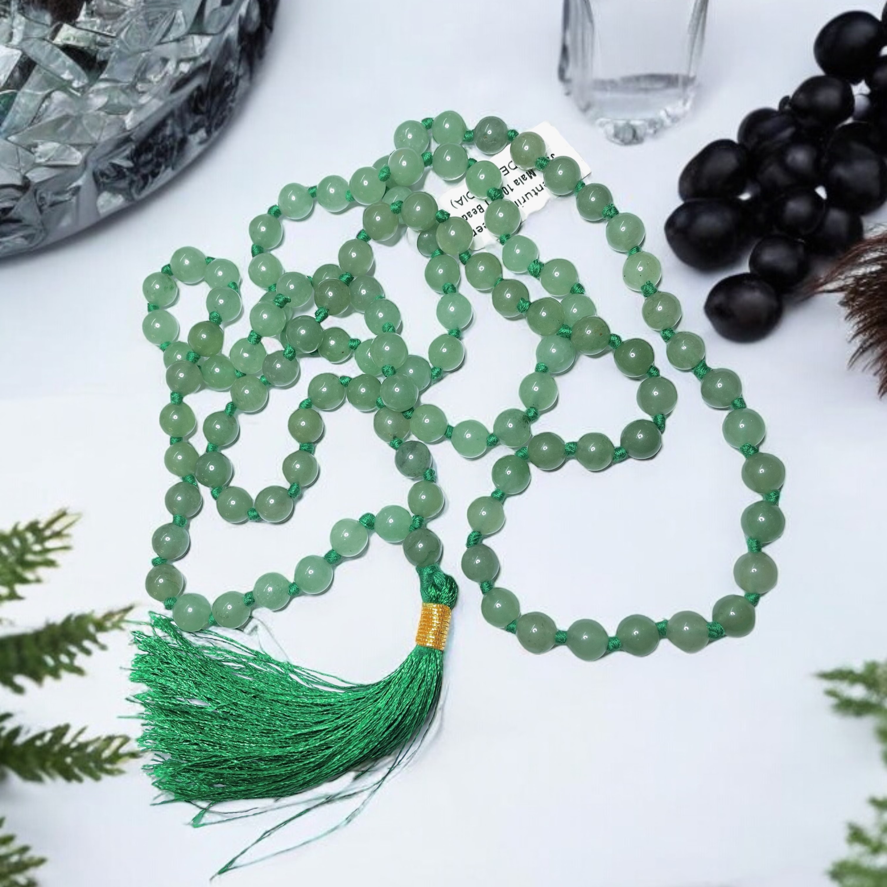 Rocksmins Aventurine Green Crystal Jaap Mala - 108+1 Beads 8 mm Beads for Pooja, Astrology for Wearing in Neck/Holding for Men Women Boys Girls