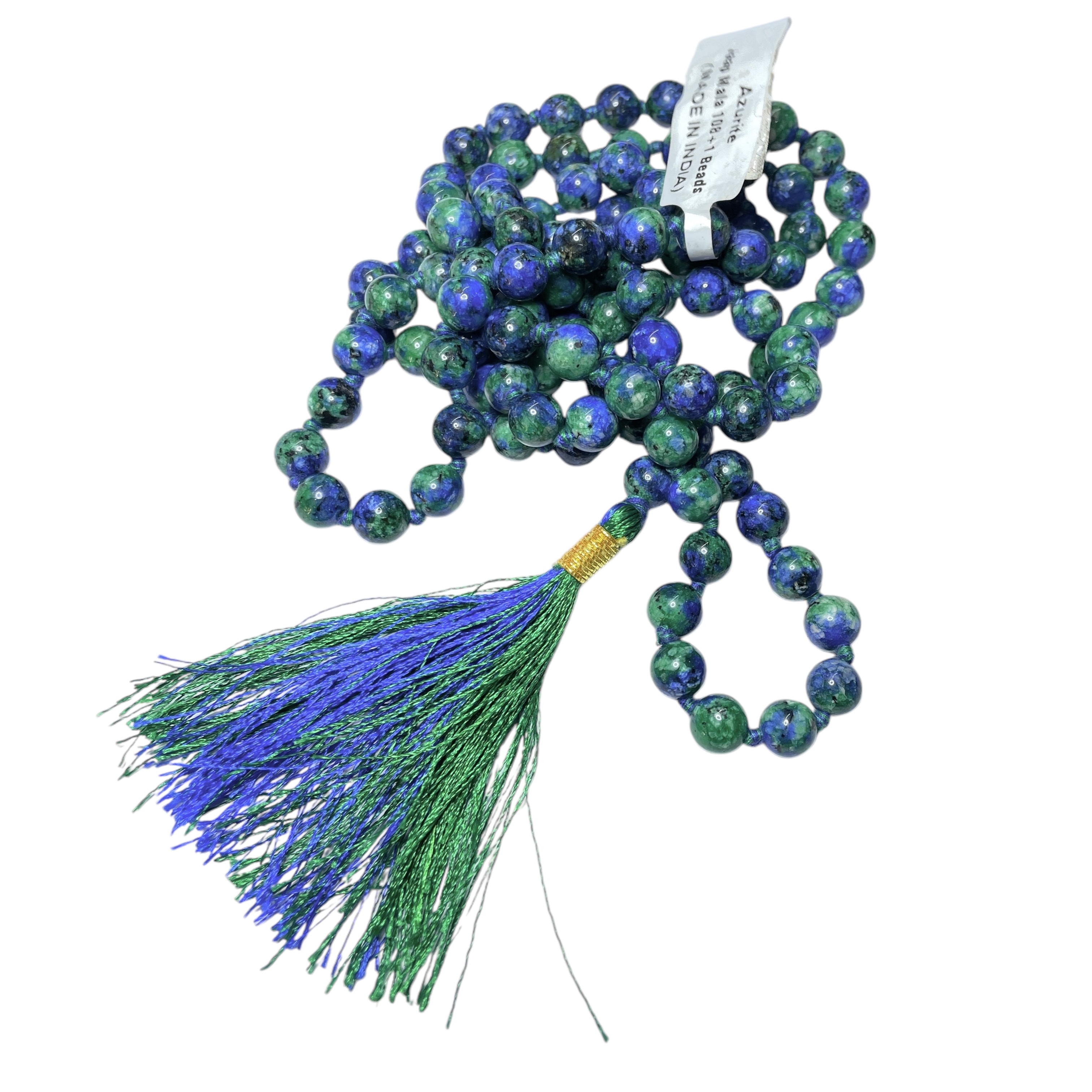 Rocksmins Azurite Crystal Jaap Mala - 108+1 Beads 8 mm Beads for Pooja, Astrology for Wearing in Neck/Holding for Men Women Boys Girls