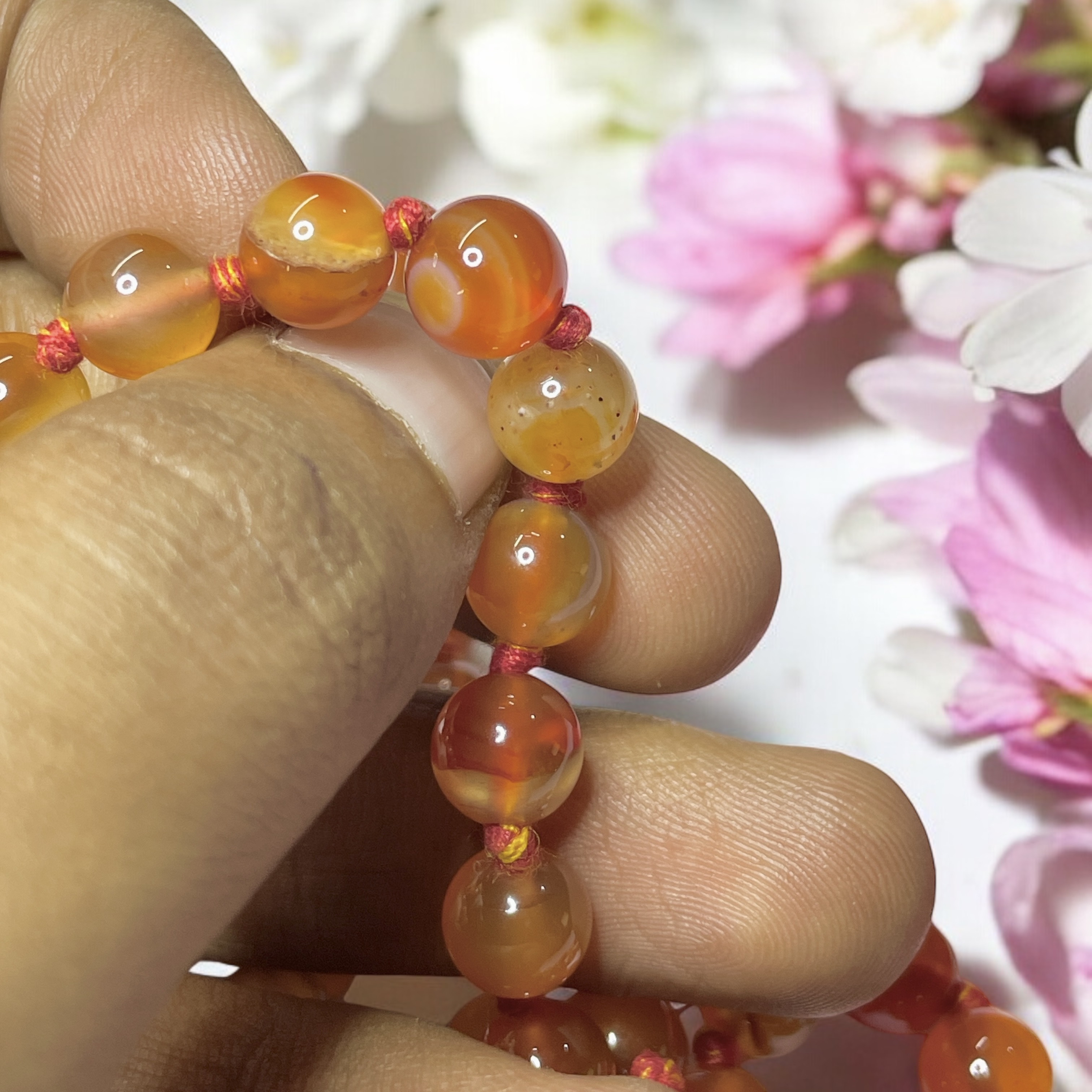Rocksmins Carnelian Crystal Jaap Mala - 108+1 Beads 8 mm Beads for Pooja, Astrology for Wearing in Neck/Holding for Men Women Boys Girls
