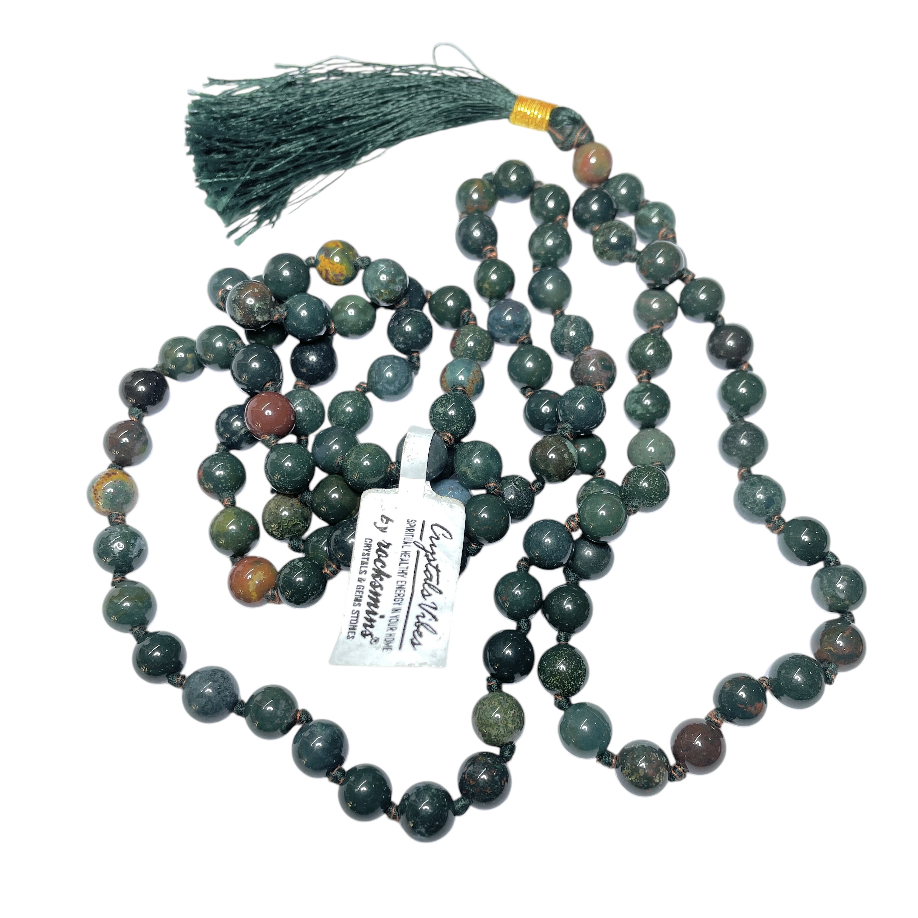 Rocksmins Blood Stone Crystal Jaap Mala - 108+1 Beads 8 mm Beads for Pooja, Astrology for Wearing in Neck/Holding for Men Women Boys Girls