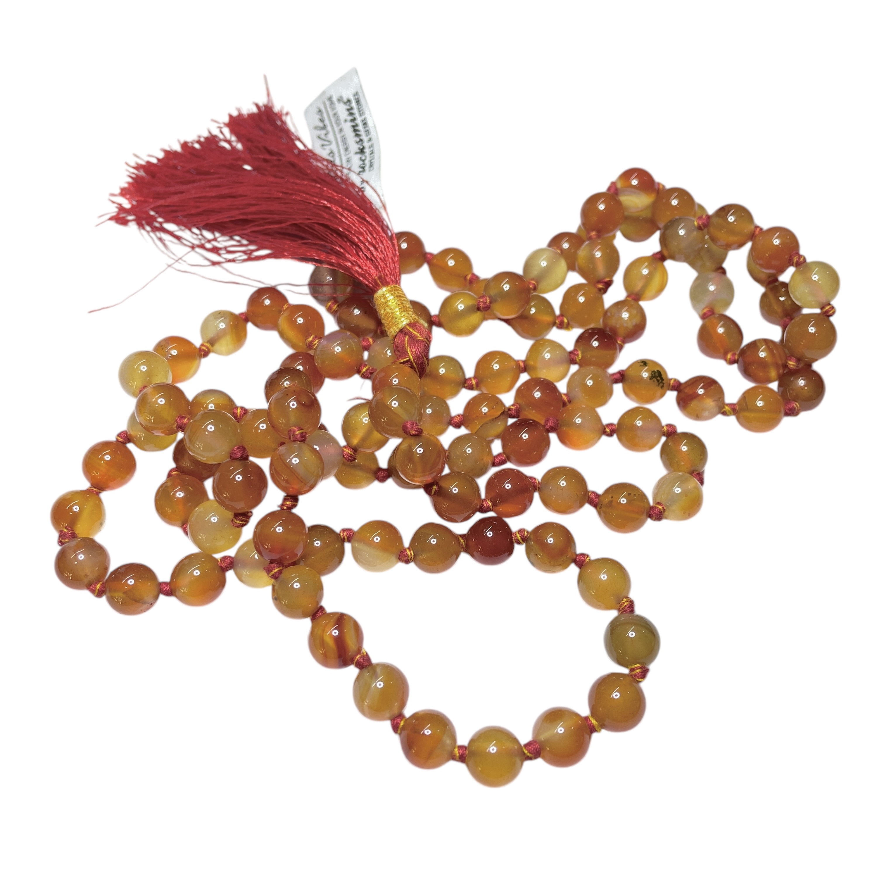 Rocksmins Carnelian Crystal Jaap Mala - 108+1 Beads 8 mm Beads for Pooja, Astrology for Wearing in Neck/Holding for Men Women Boys Girls