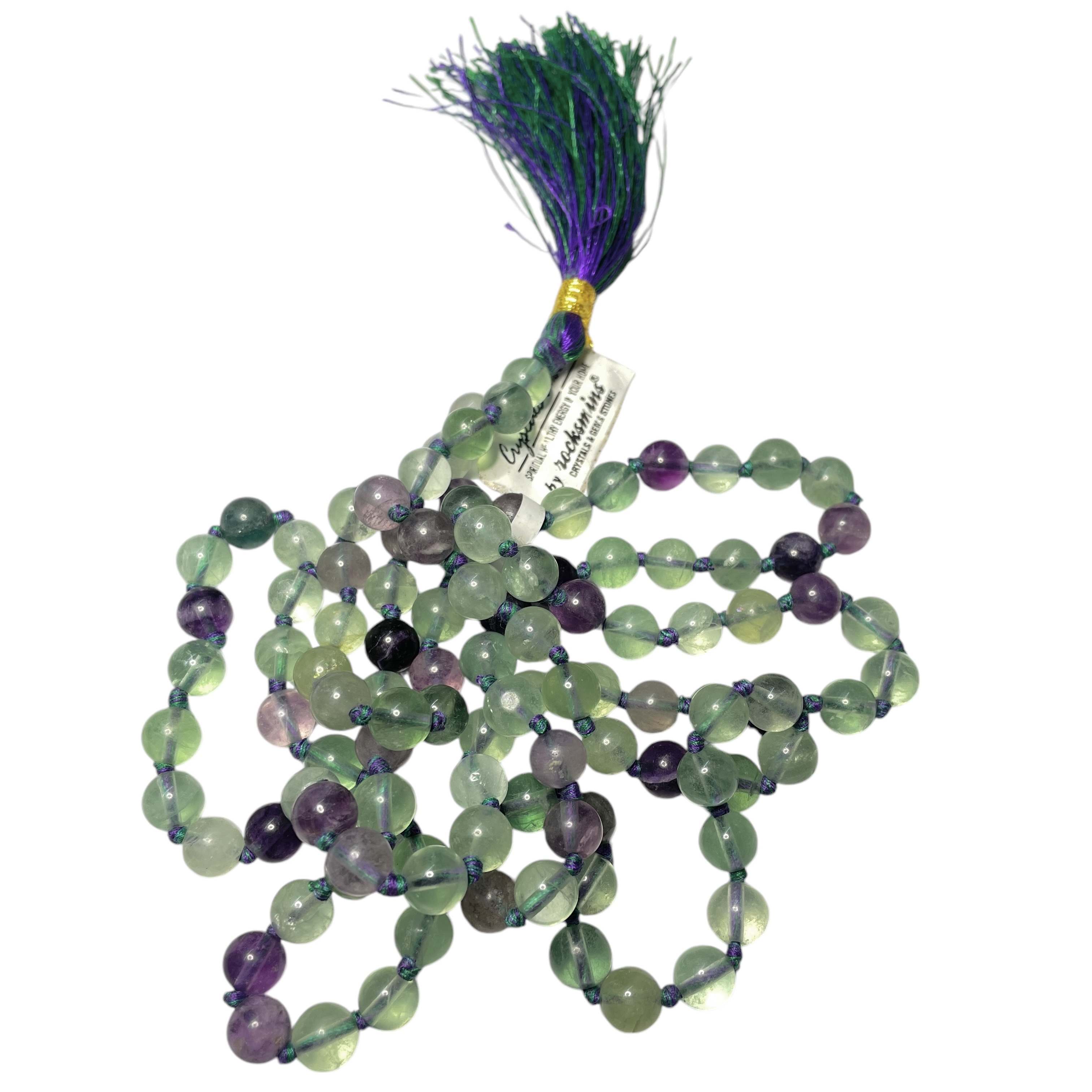 Rocksmins Fluorite Crystal Jaap Mala - 108+1 Beads 8 mm Beads for Pooja, Astrology for Wearing in Neck/Holding for Men Women Boys Girls