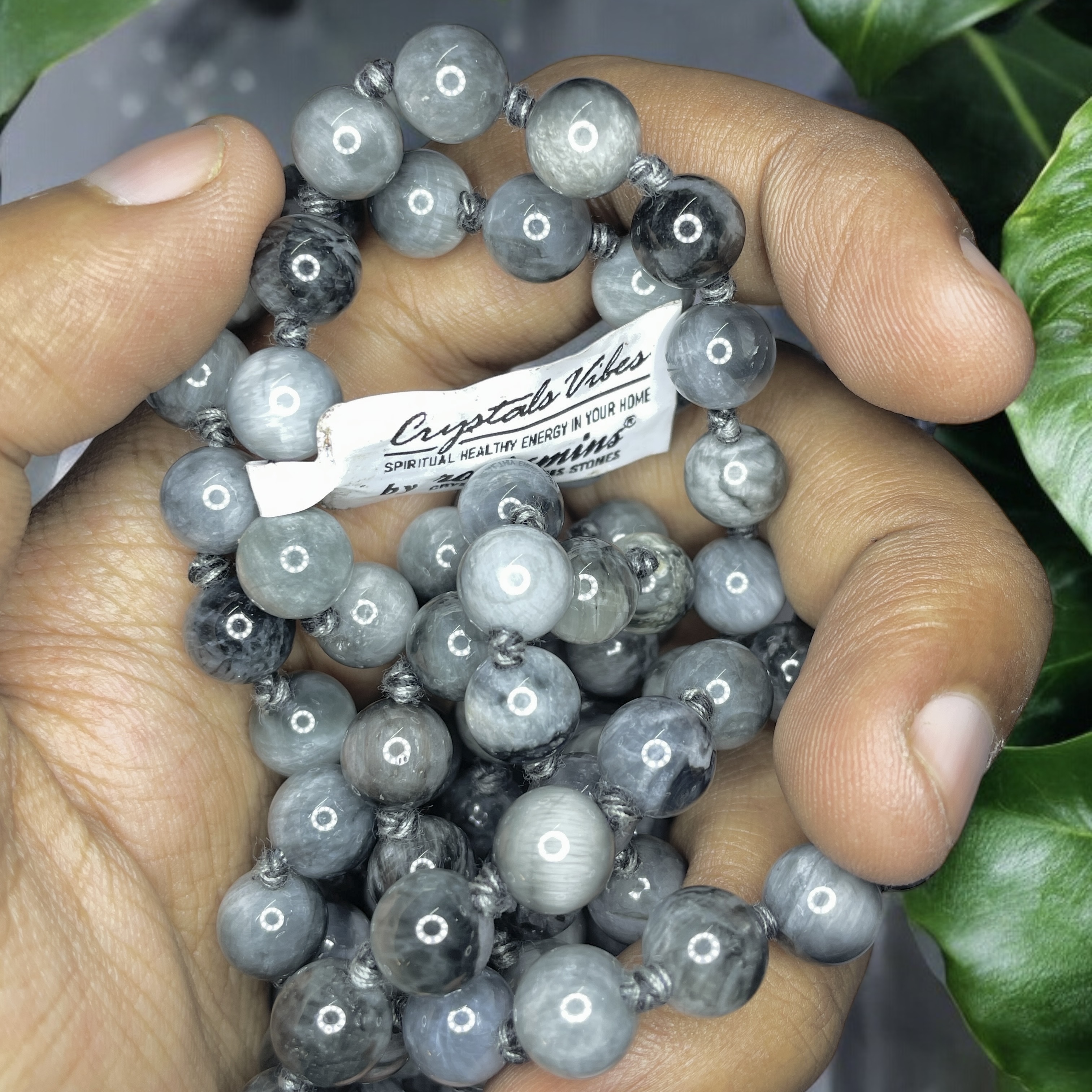 Rocksmins Cat's Eye Crystal Jaap Mala - 108+1 Beads 8 mm Beads for Pooja, Astrology for Wearing in Neck/Holding for Men Women Boys Girls