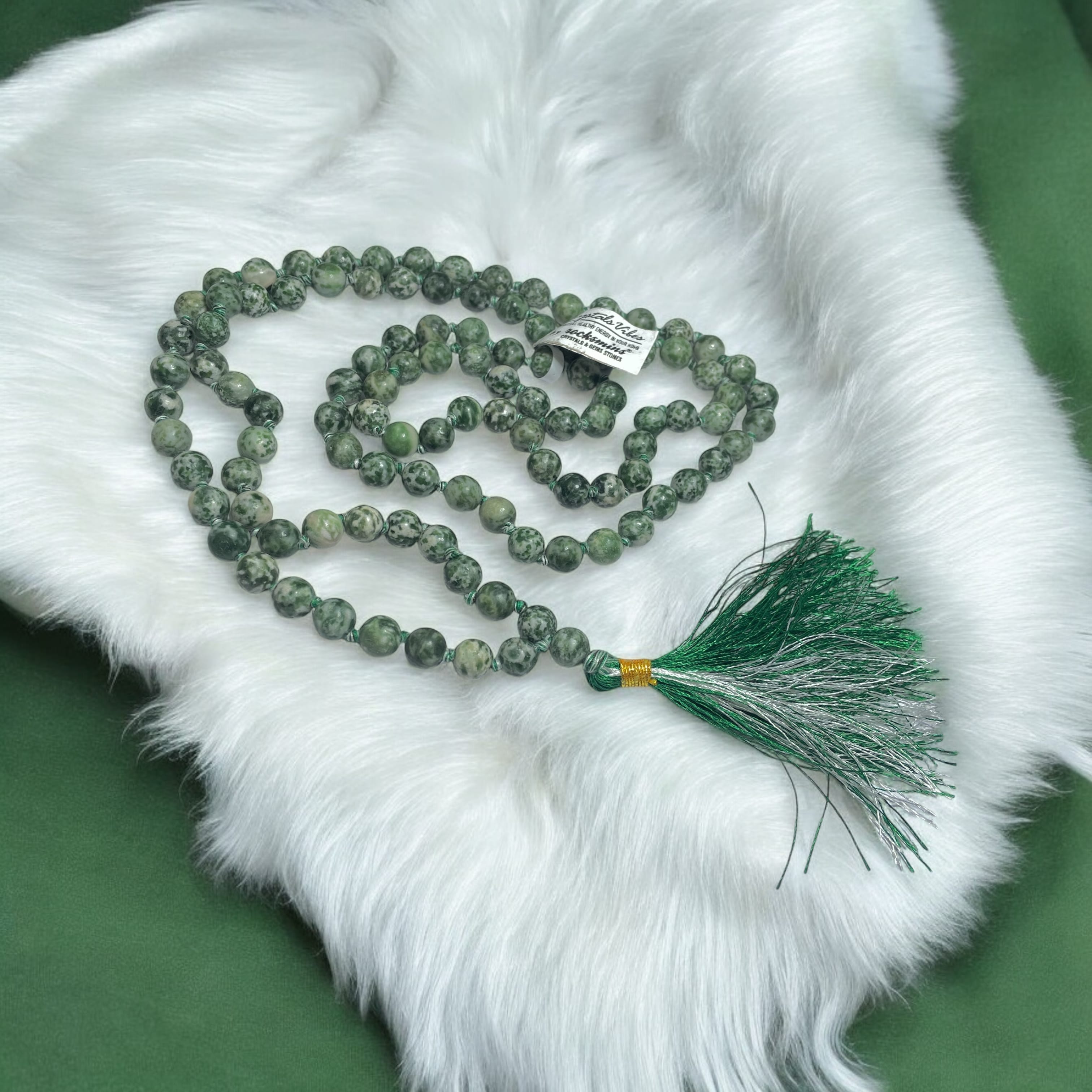 Rocksmins Tree Agate Crystal Jaap Mala - 108+1 Beads 8 mm Beads for Pooja, Astrology for Wearing in Neck/Holding for Men Women Boys Girls