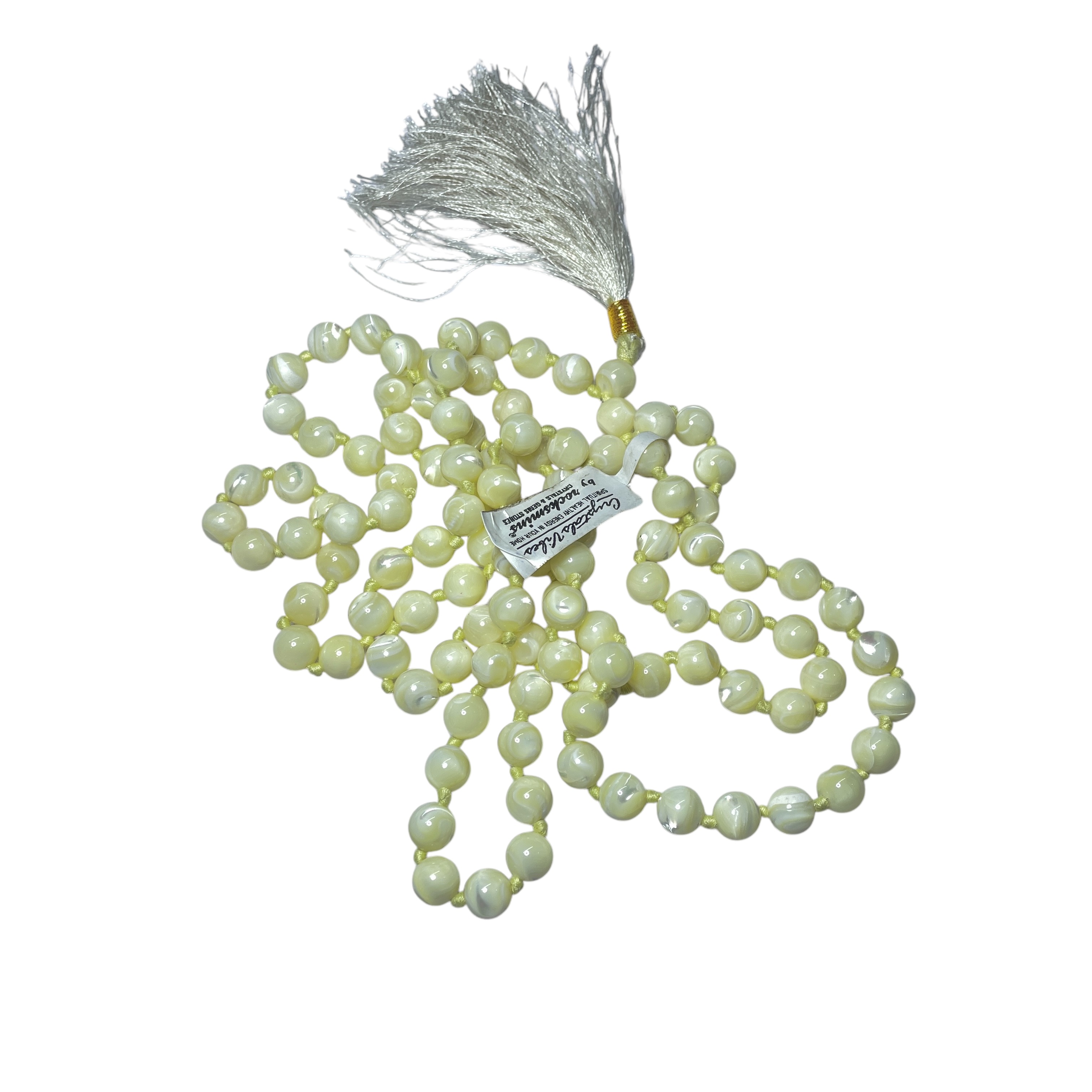 Rocksmins Mother Of Pearls Crystal Jaap Mala - 108+1 Beads 8 mm Beads for Pooja, Astrology for Wearing in Neck/Holding for Men Women Boys Girls