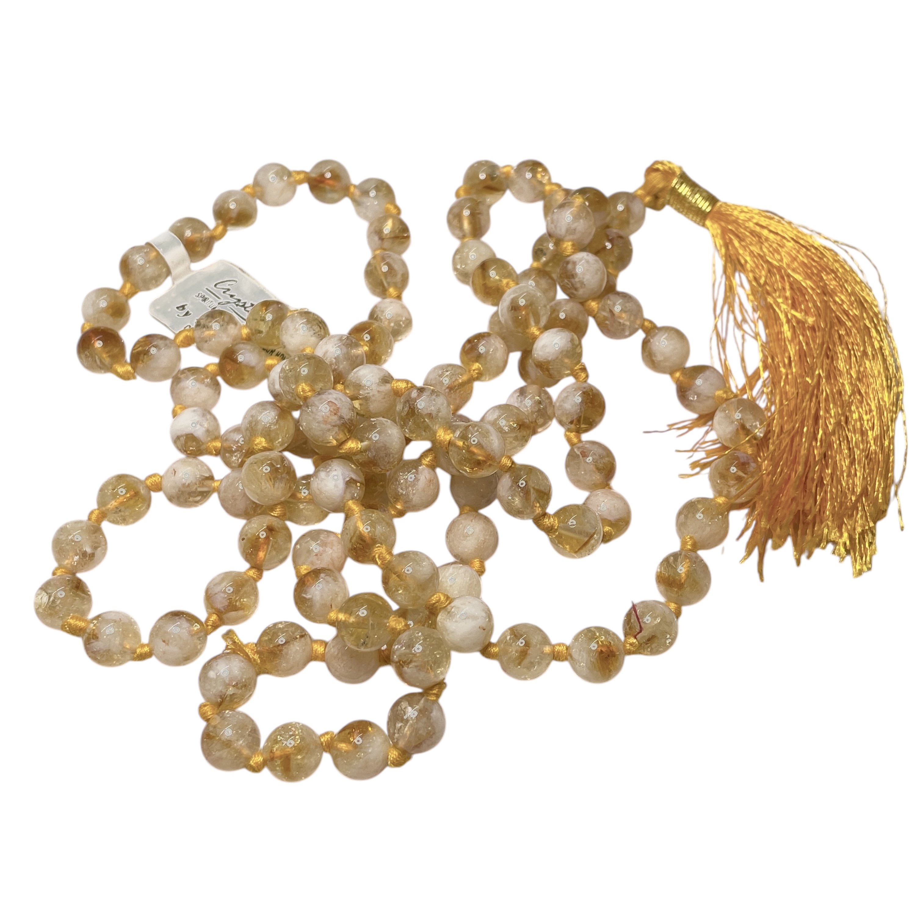 Rocksmins Citrine Crystal Jaap Mala - 108+1 Beads 8 mm Beads for Pooja, Astrology for Wearing in Neck/Holding for Men Women Boys Girls