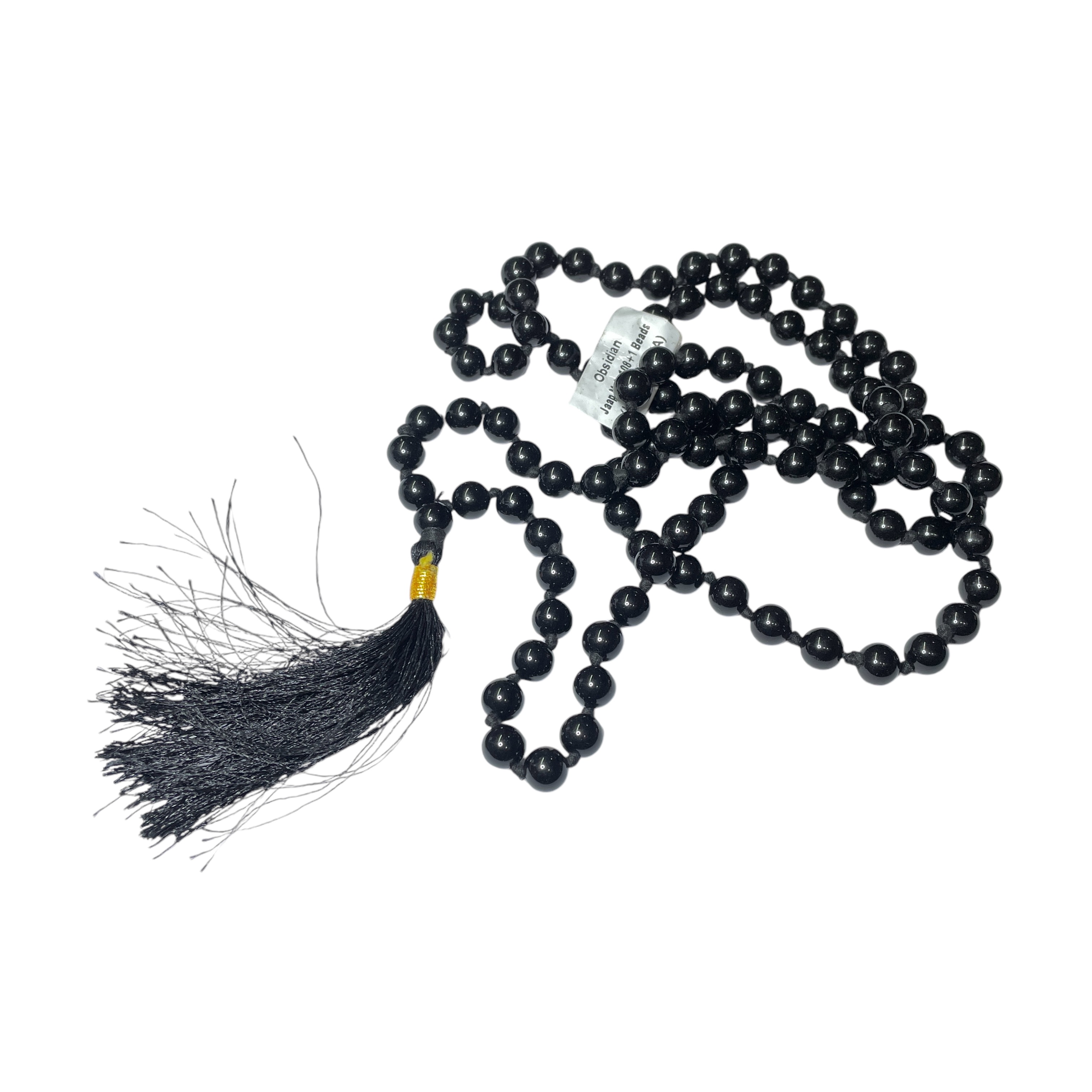 Rocksmins Black Obsidian Crystal Jaap Mala - 108+1 Beads 8 mm Beads for Pooja, Astrology for Wearing in Neck/Holding for Men Women Boys Girls