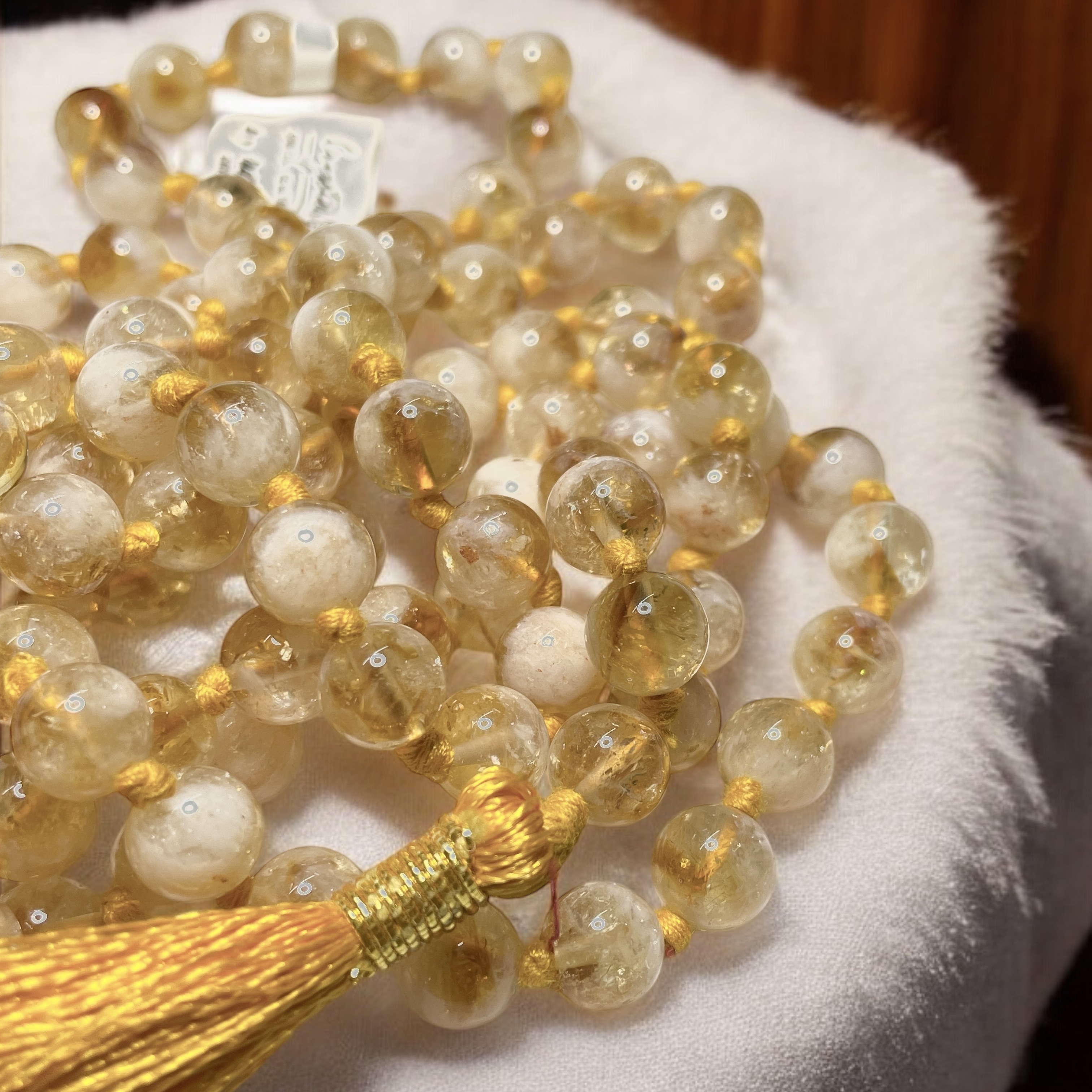 Rocksmins Citrine Crystal Jaap Mala - 108+1 Beads 8 mm Beads for Pooja, Astrology for Wearing in Neck/Holding for Men Women Boys Girls