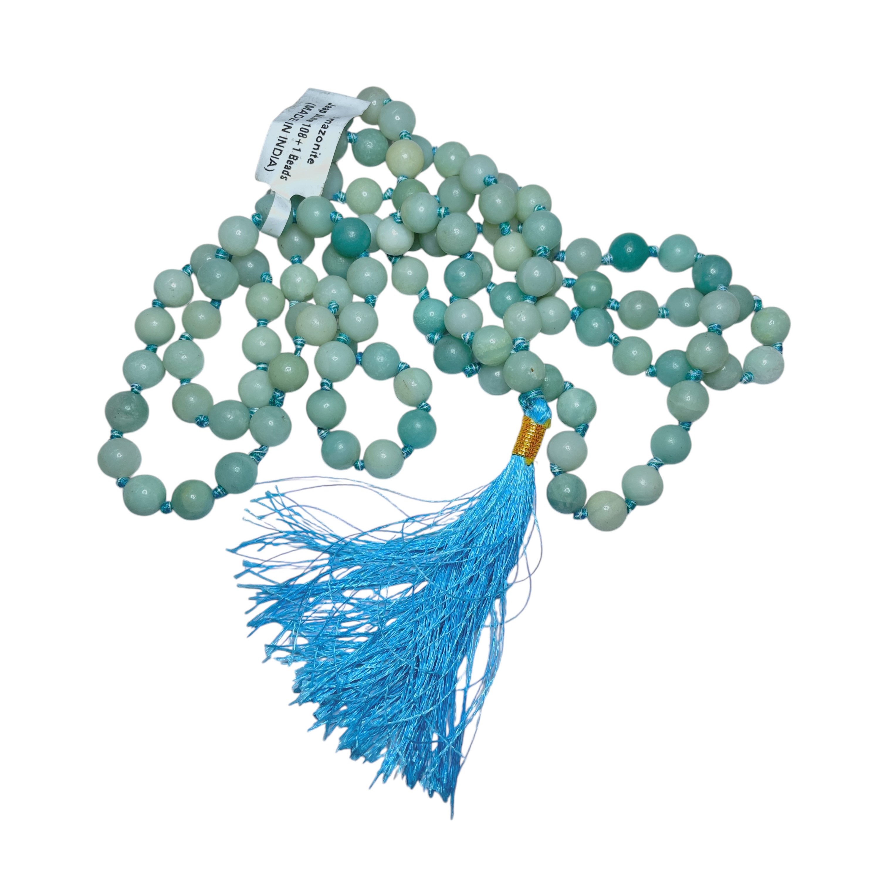 Rocksmins Amazonite Crystal Jaap Mala - 108+1 Beads 8 mm Beads for Pooja, Astrology for Wearing in Neck/Holding for Men Women Boys Girls