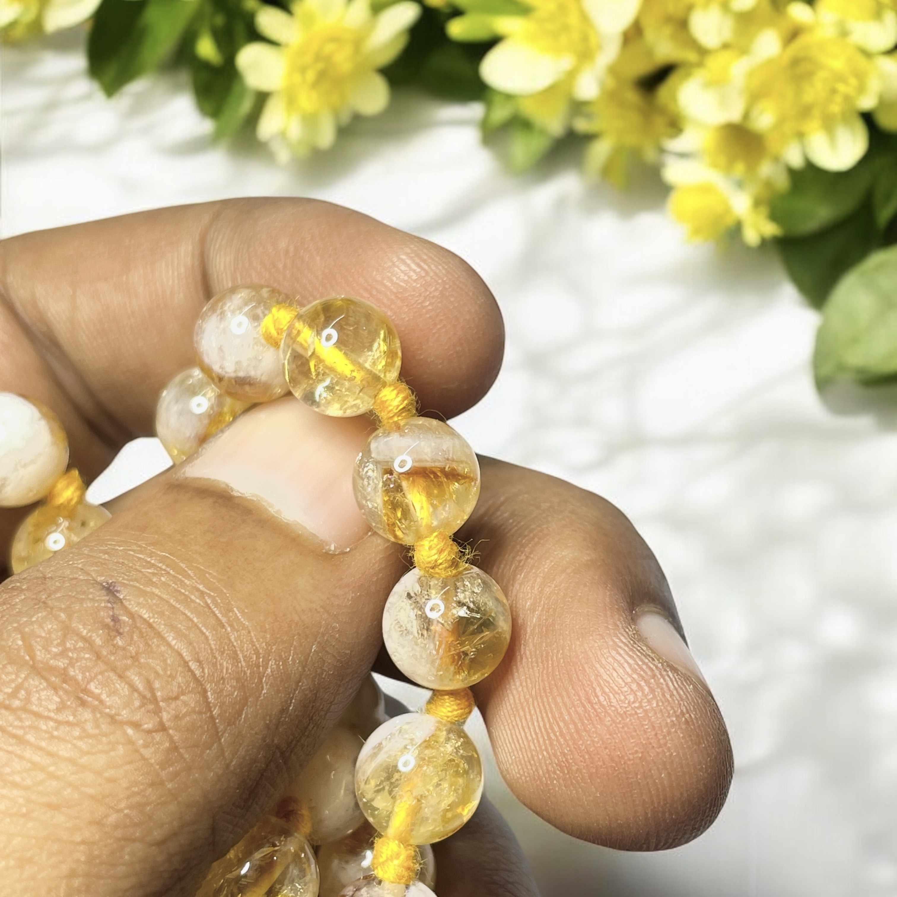 Rocksmins Citrine Crystal Jaap Mala - 108+1 Beads 8 mm Beads for Pooja, Astrology for Wearing in Neck/Holding for Men Women Boys Girls