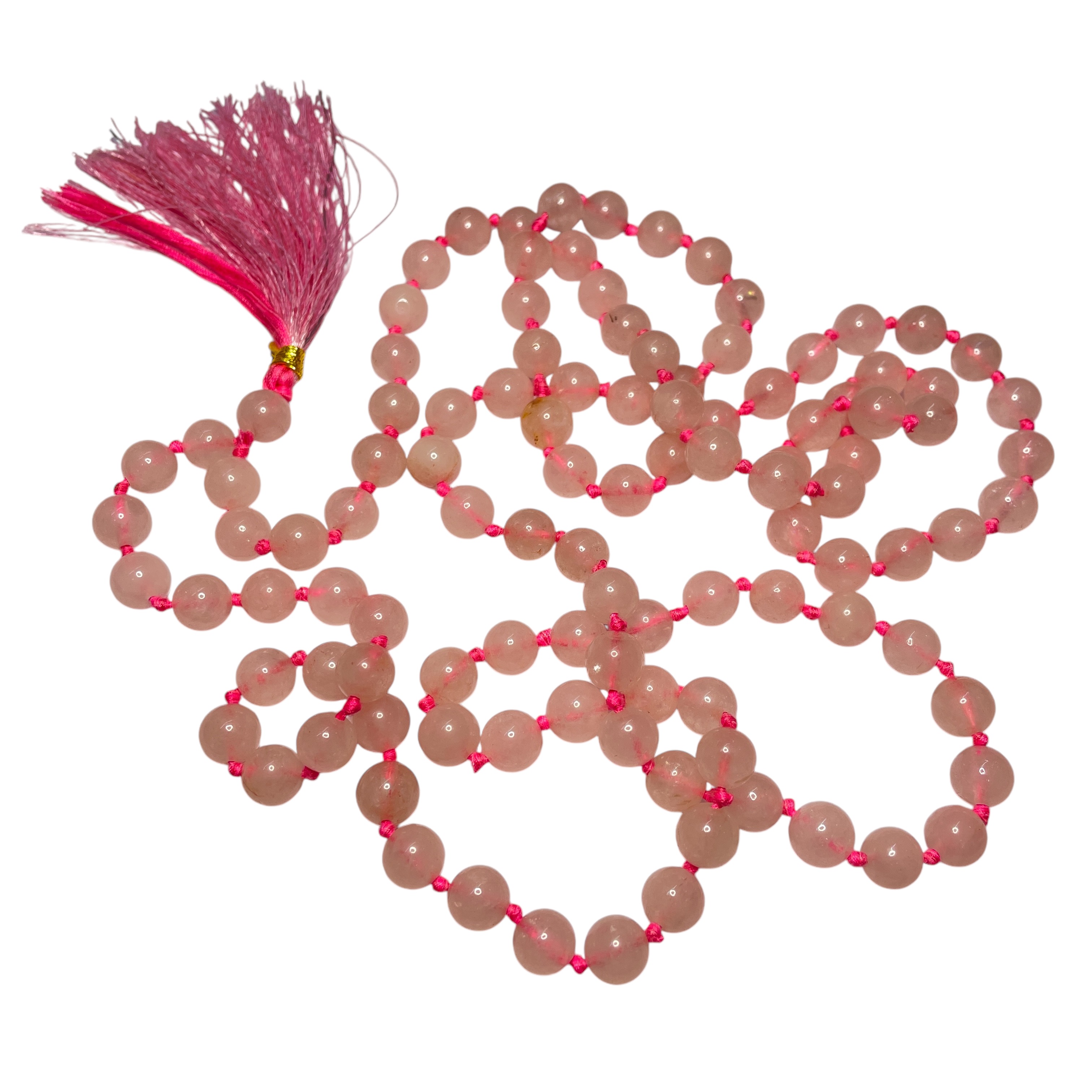 Rocksmins Rose Quartz Crystal Jaap Mala - 108+1 Beads 8 mm Beads for Pooja, Astrology for Wearing in Neck/Holding for Men Women Boys Girls