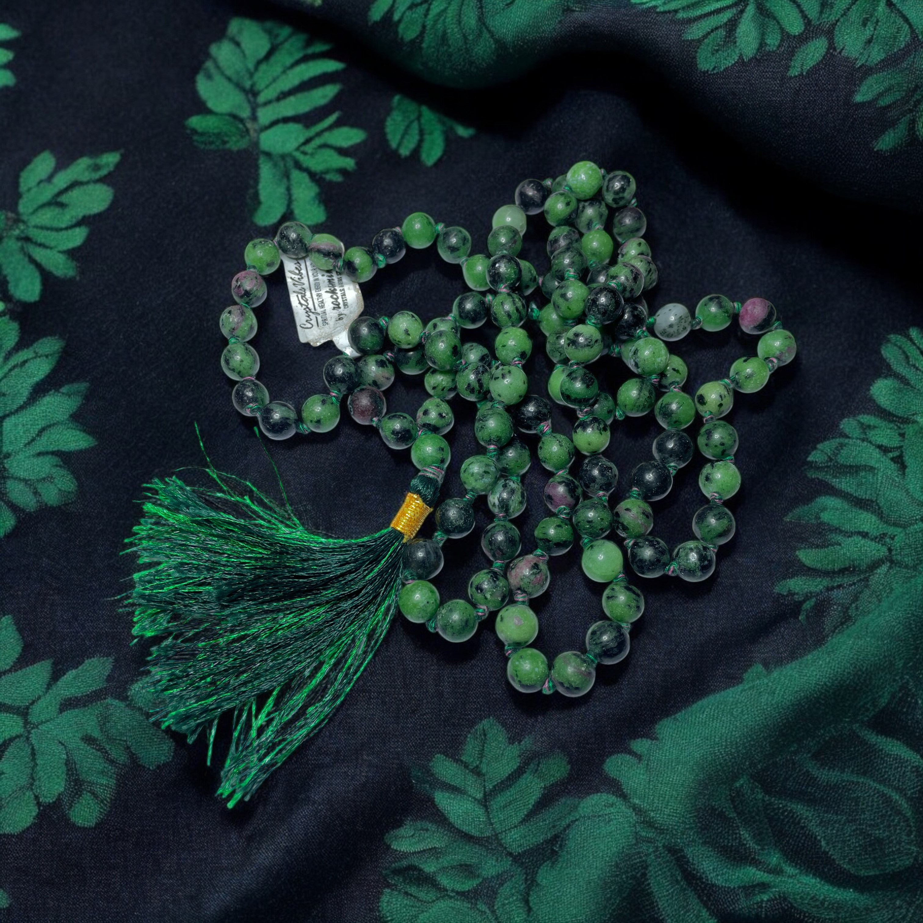 Rocksmins Ruby Zoisite Crystal Jaap Mala - 108+1 Beads 8 mm Beads for Pooja, Astrology for Wearing in Neck/Holding for Men Women Boys Girls