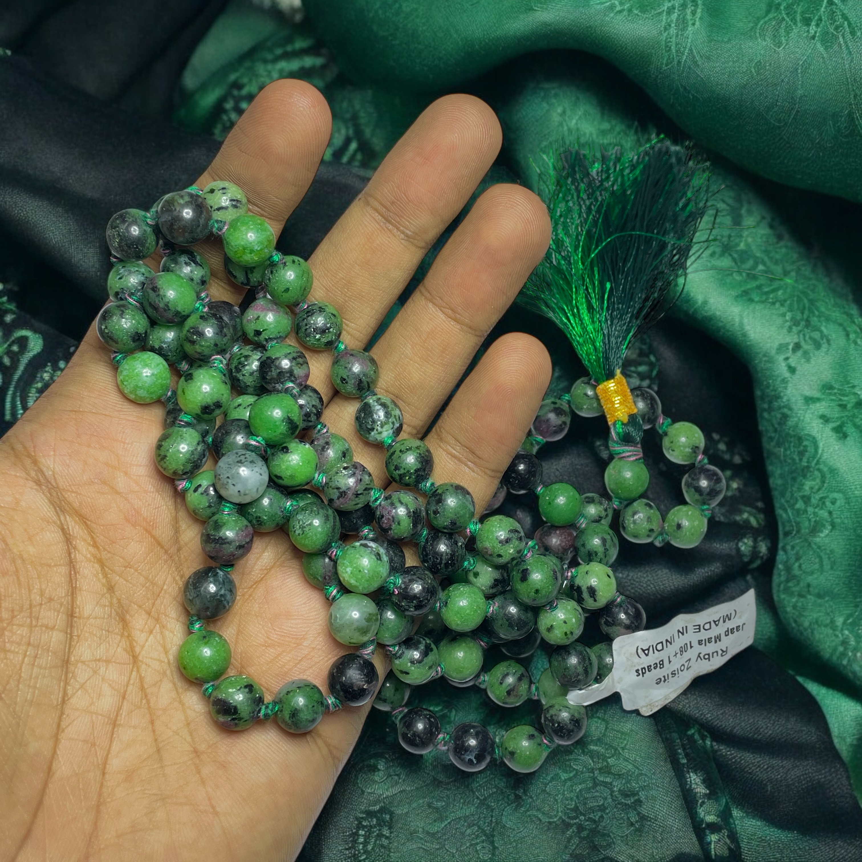Rocksmins Ruby Zoisite Crystal Jaap Mala - 108+1 Beads 8 mm Beads for Pooja, Astrology for Wearing in Neck/Holding for Men Women Boys Girls