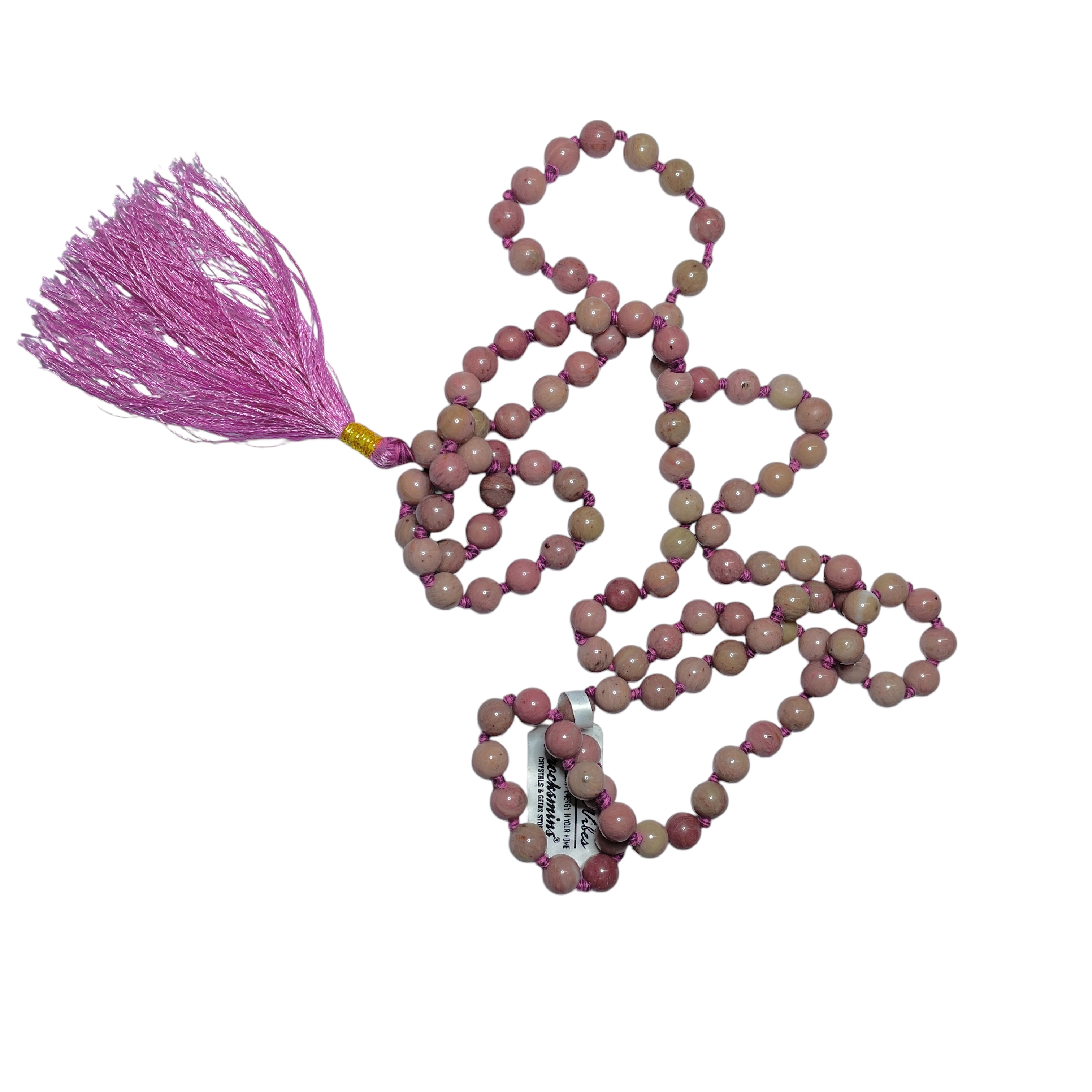 Rocksmins Rhodochrosite Crystal Jaap Mala - 108+1 Beads 8 mm Beads for Pooja, Astrology for Wearing in Neck/Holding for Men Women Boys Girls