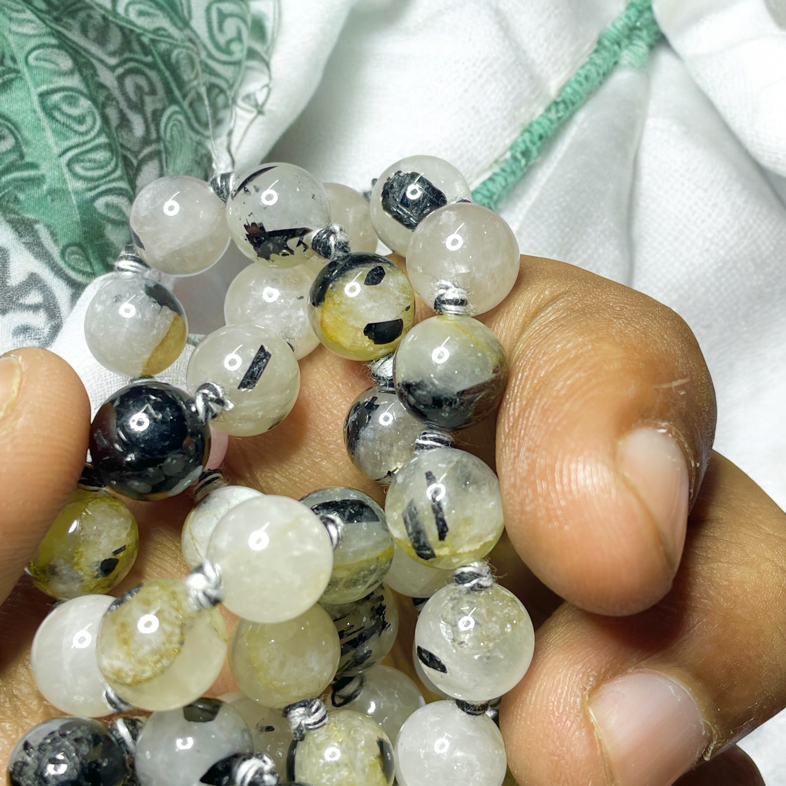 Rocksmins Rutile Black Crystal Jaap Mala - 108+1 Beads 8 mm Beads for Pooja, Astrology for Wearing in Neck/Holding for Men Women Boys Girls