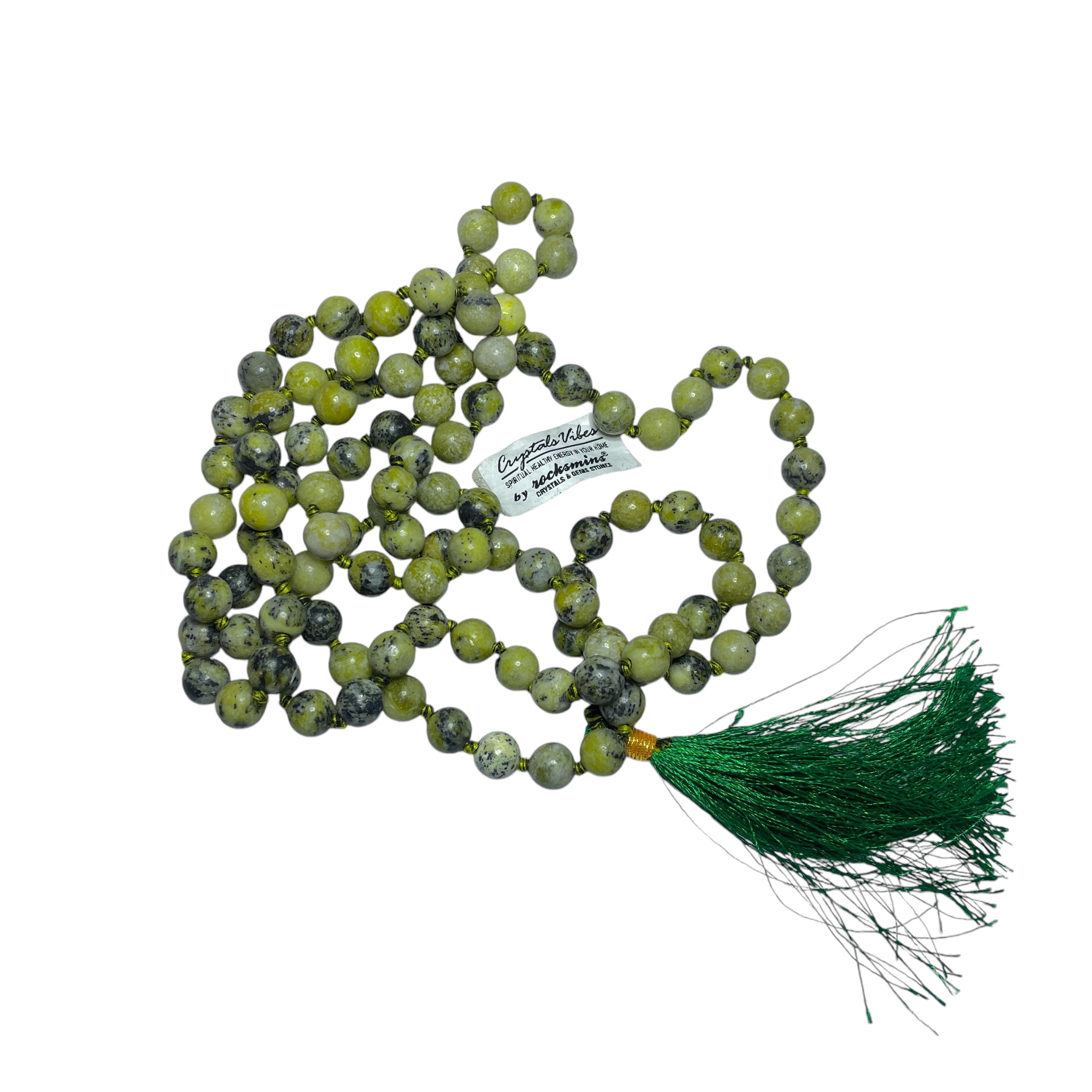 Rocksmins Serpentine Crystal Jaap Mala - 108+1 Beads 8 mm Beads for Pooja, Astrology for Wearing in Neck/Holding for Men Women Boys Girls