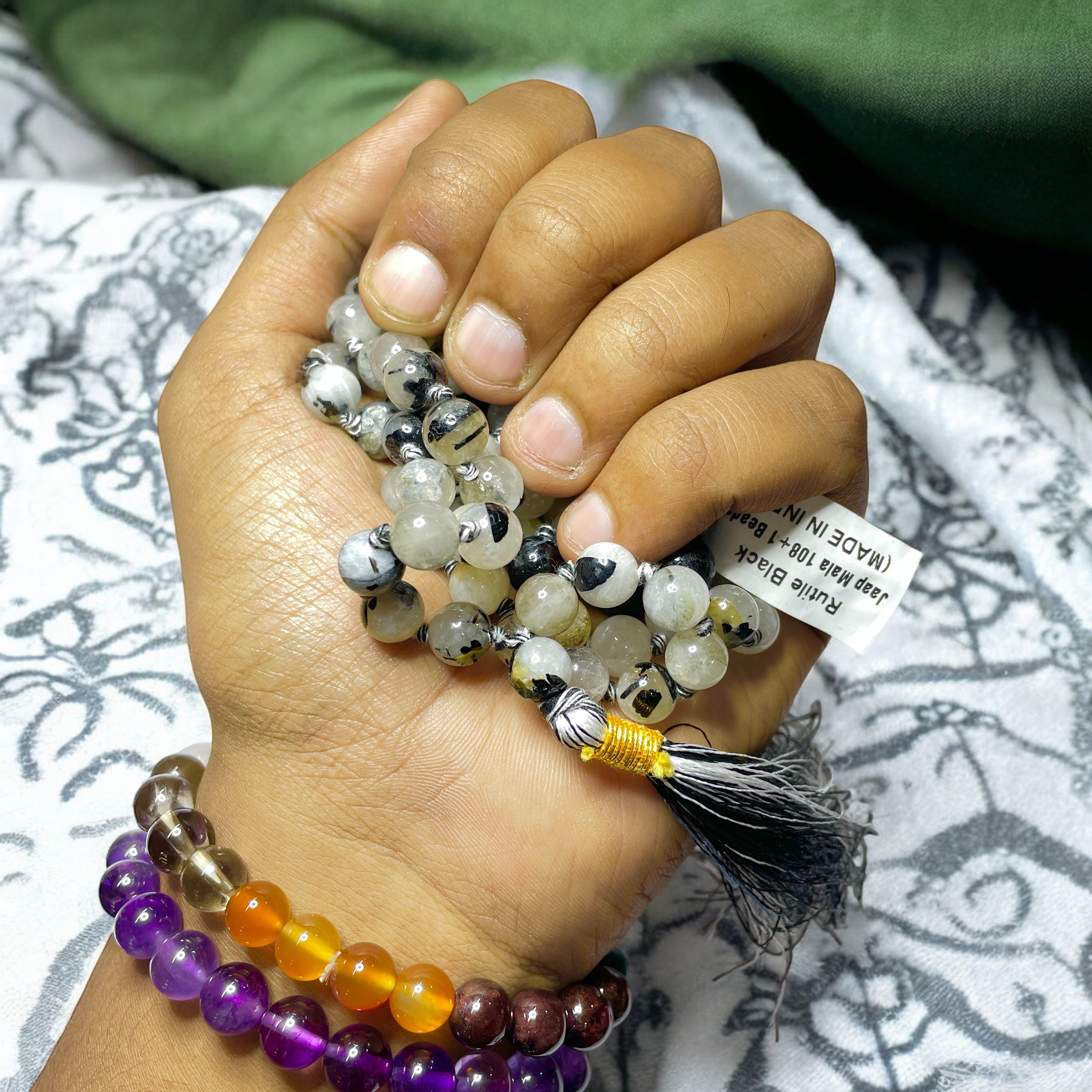 Rocksmins Rutile Black Crystal Jaap Mala - 108+1 Beads 8 mm Beads for Pooja, Astrology for Wearing in Neck/Holding for Men Women Boys Girls