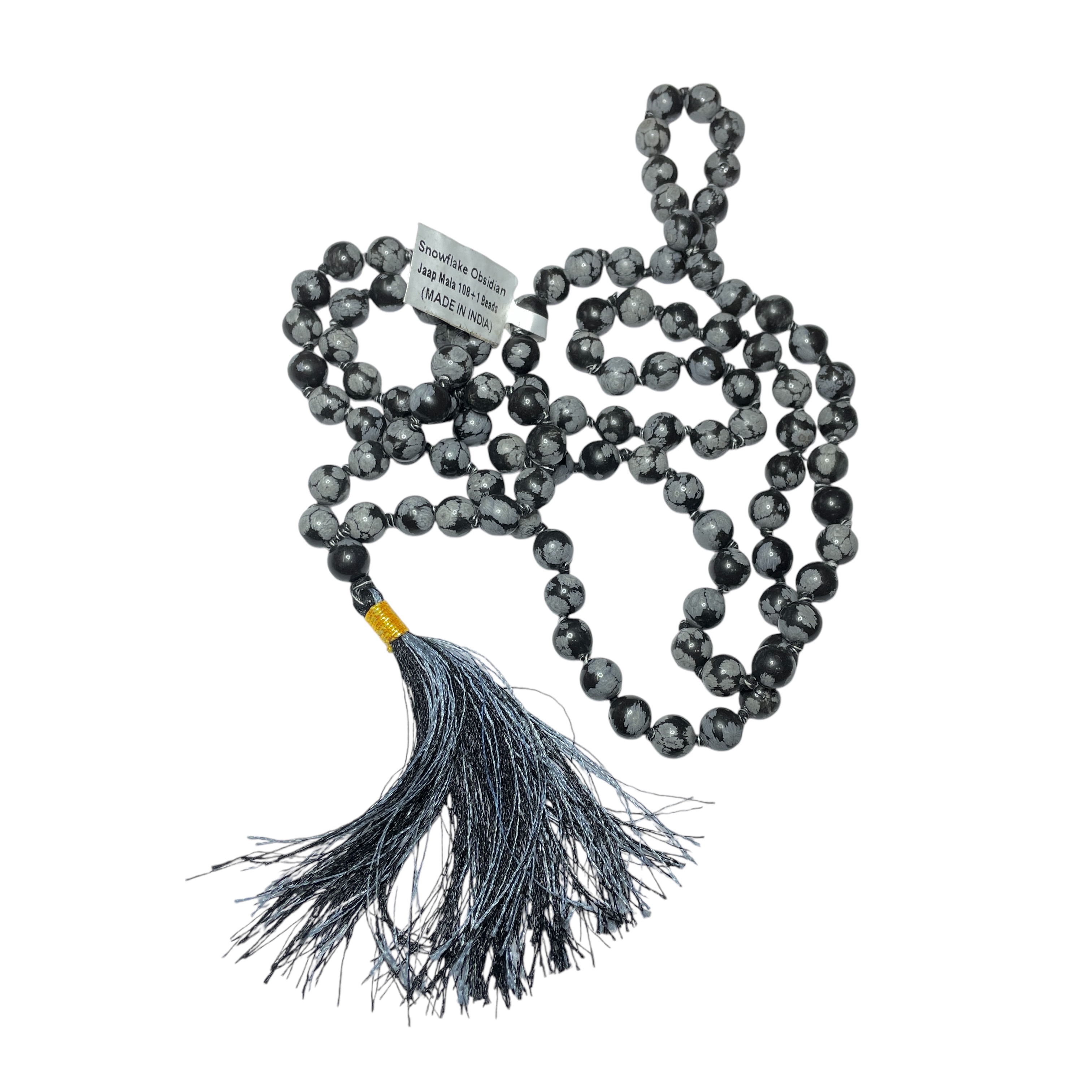 Rocksmins Snowflake Obsidian Crystal Jaap Mala - 108+1 Beads 8 mm Beads for Pooja, Astrology for Wearing in Neck/Holding for Men Women Boys Girls
