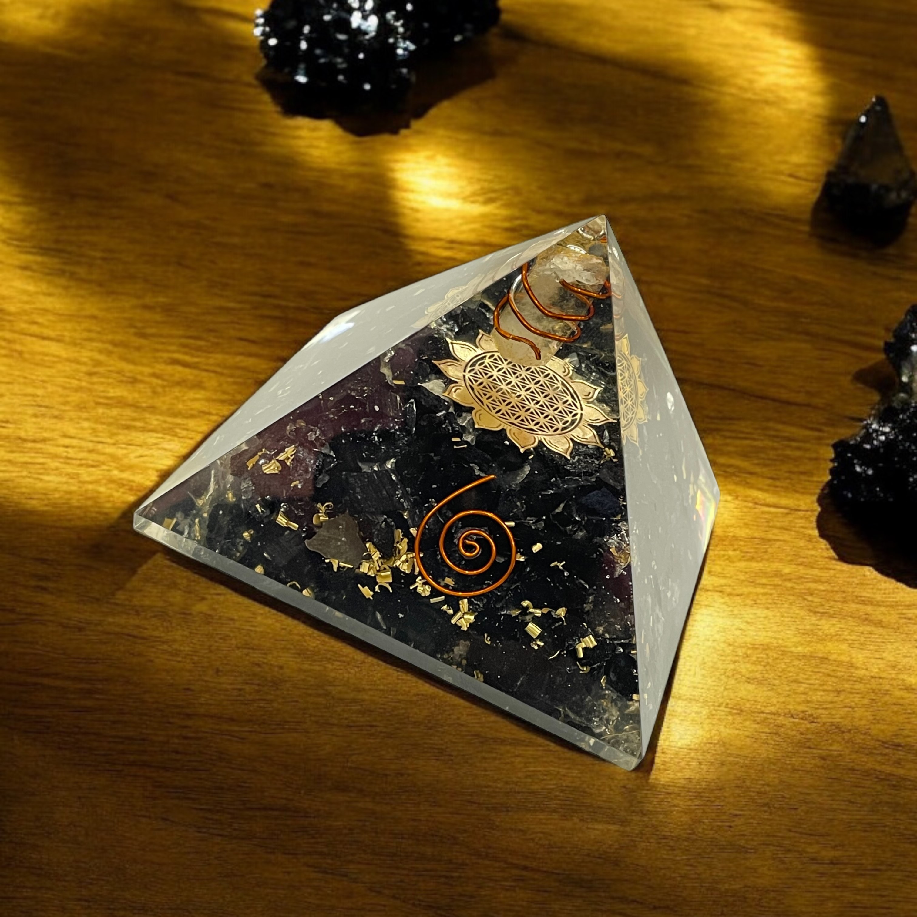 Rocksmins Black Tourmaline Orgone Crystal Pyramid for balancing energy, Removing Negative Energy, And Promoting Overall Well-Being
