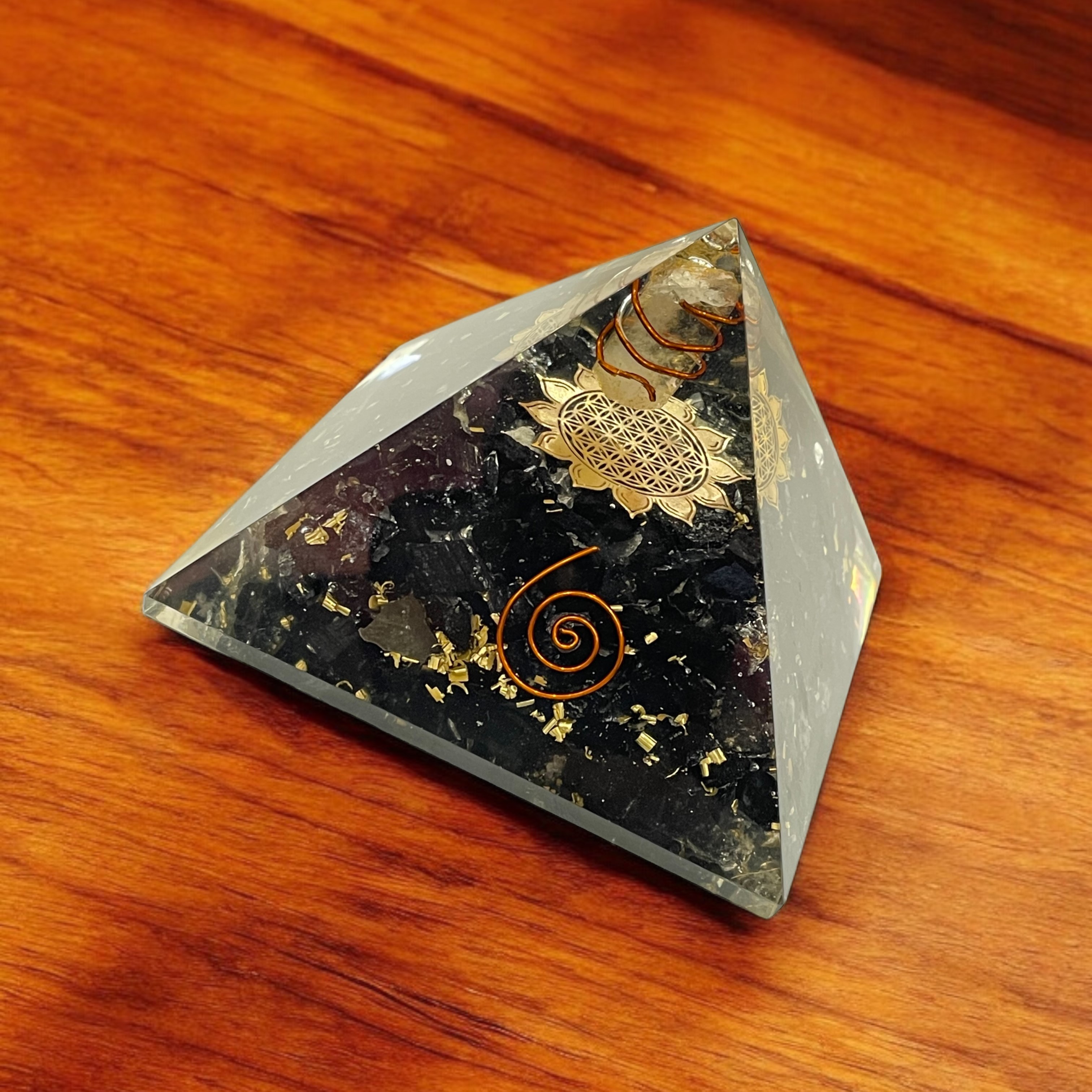 Rocksmins Black Tourmaline Orgone Crystal Pyramid for balancing energy, Removing Negative Energy, And Promoting Overall Well-Being