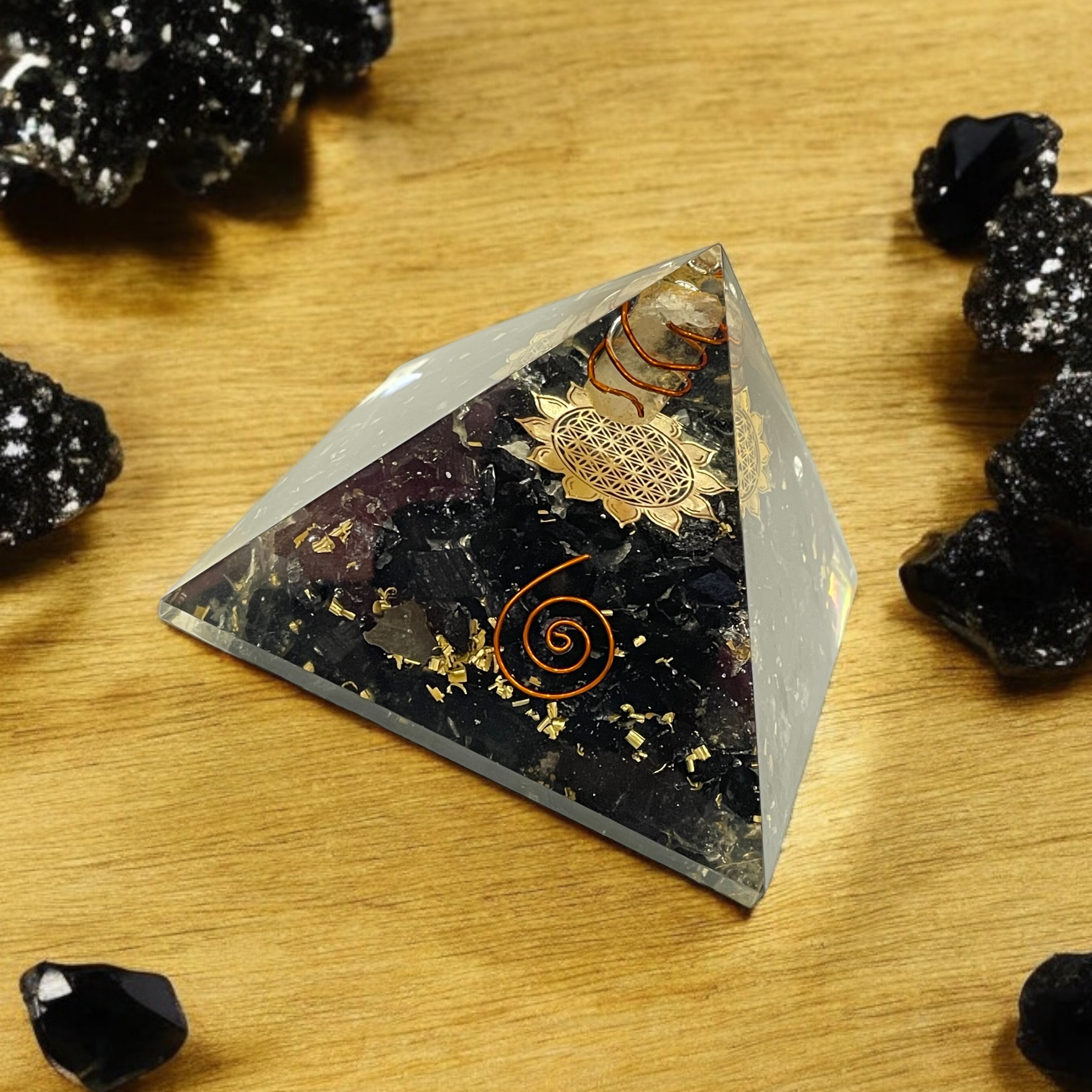 Rocksmins Black Tourmaline Orgone Crystal Pyramid for balancing energy, Removing Negative Energy, And Promoting Overall Well-Being