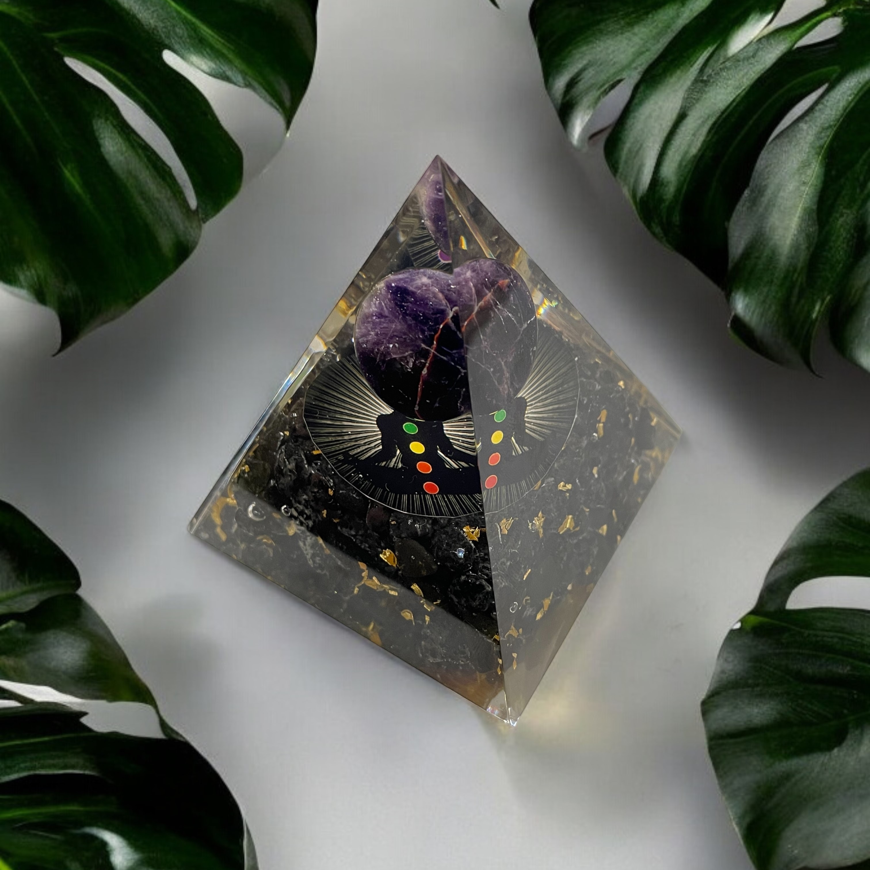 Rocksmins Black Tourmaline Chips + Amethyst Ball Orgone Crystal Pyramid for balancing energy, Removing Negative Energy, And Promoting Overall Well-Being