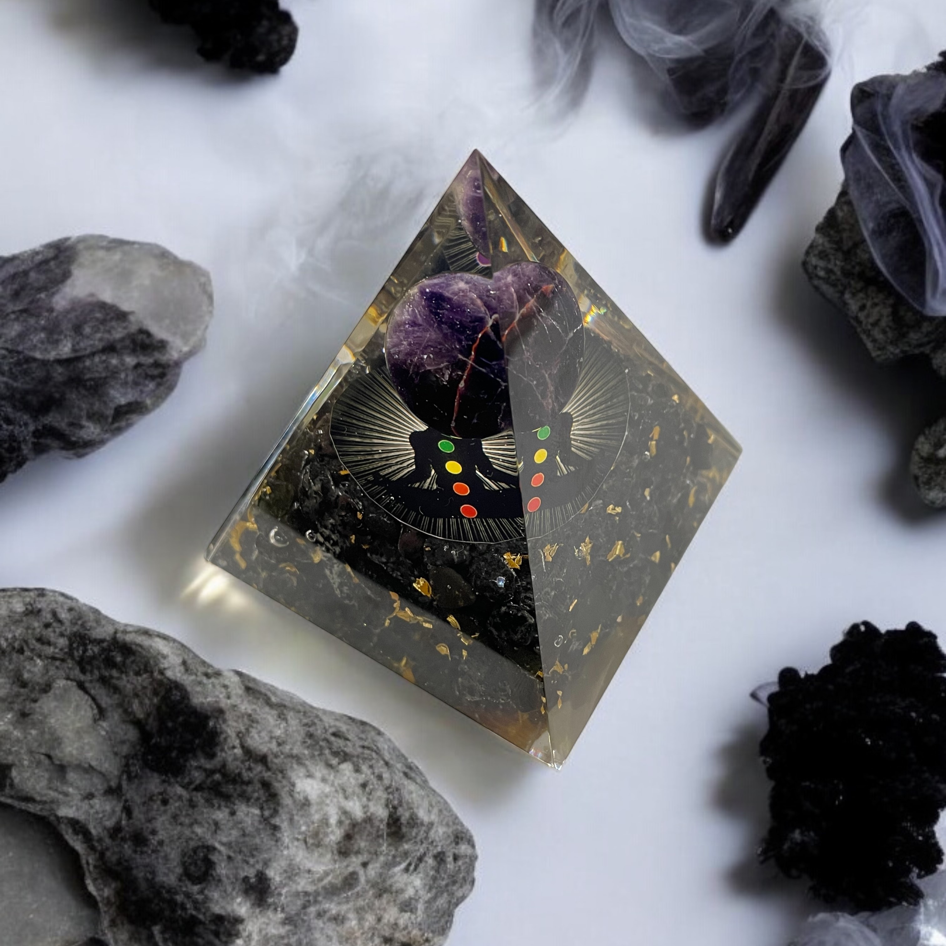 Rocksmins Black Tourmaline Chips + Amethyst Ball Orgone Crystal Pyramid for balancing energy, Removing Negative Energy, And Promoting Overall Well-Being