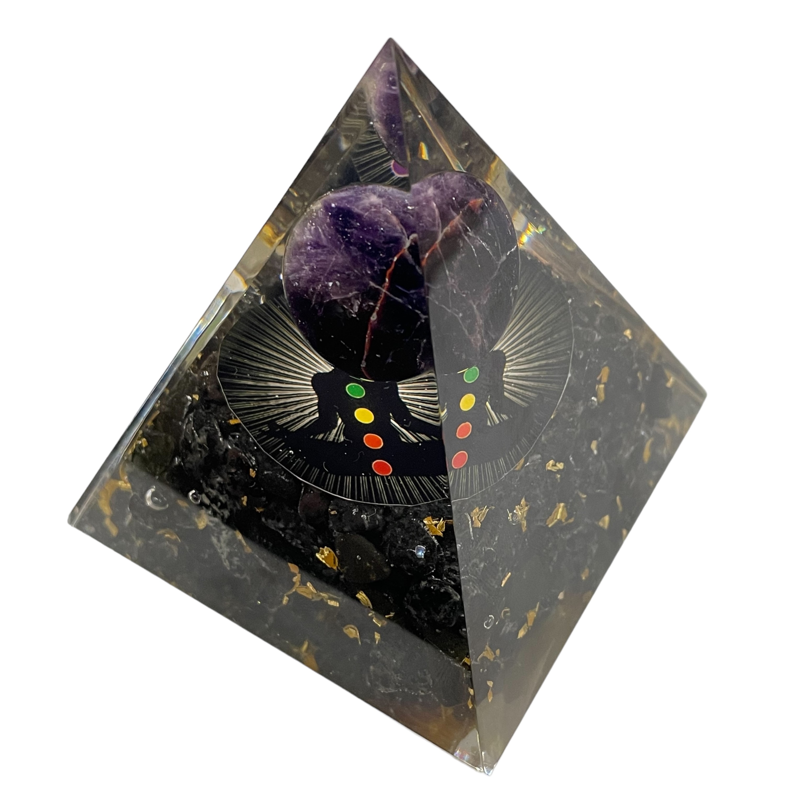 Rocksmins Black Tourmaline Chips + Amethyst Ball Orgone Crystal Pyramid for balancing energy, Removing Negative Energy, And Promoting Overall Well-Being