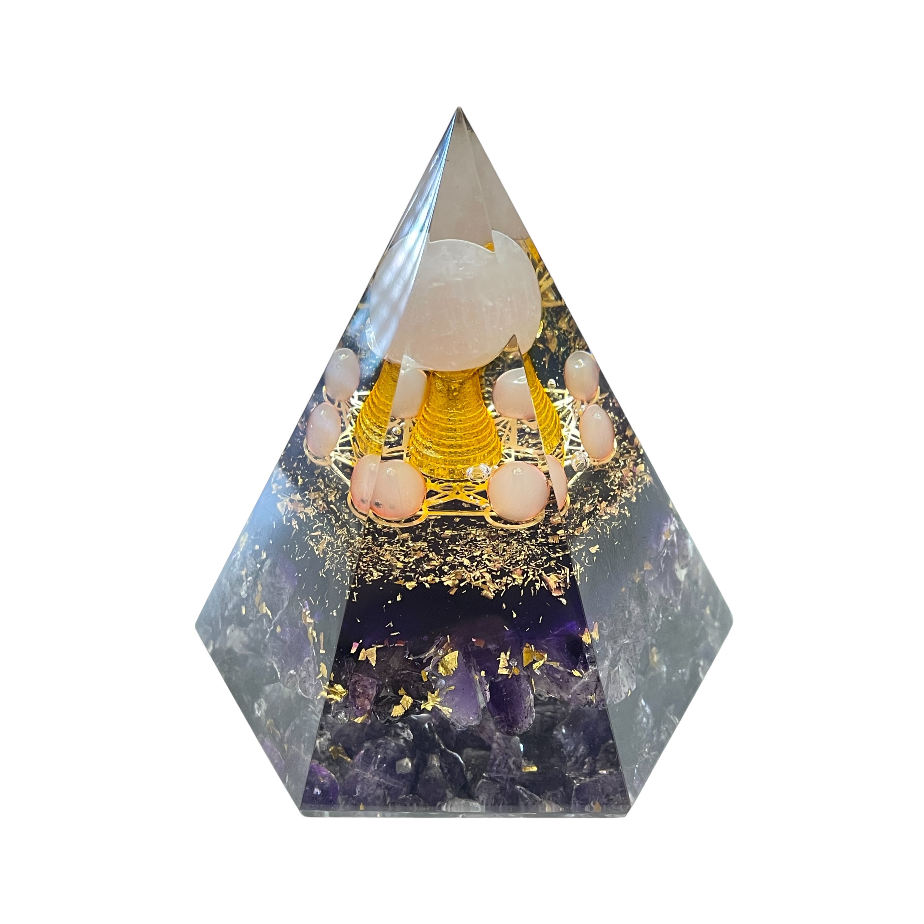 Rocksmins Amethyst Chips + Rose Quartz Ball Orgone Crystal Pyramid for balancing energy, Removing Negative Energy, And Promoting Overall Well-Being