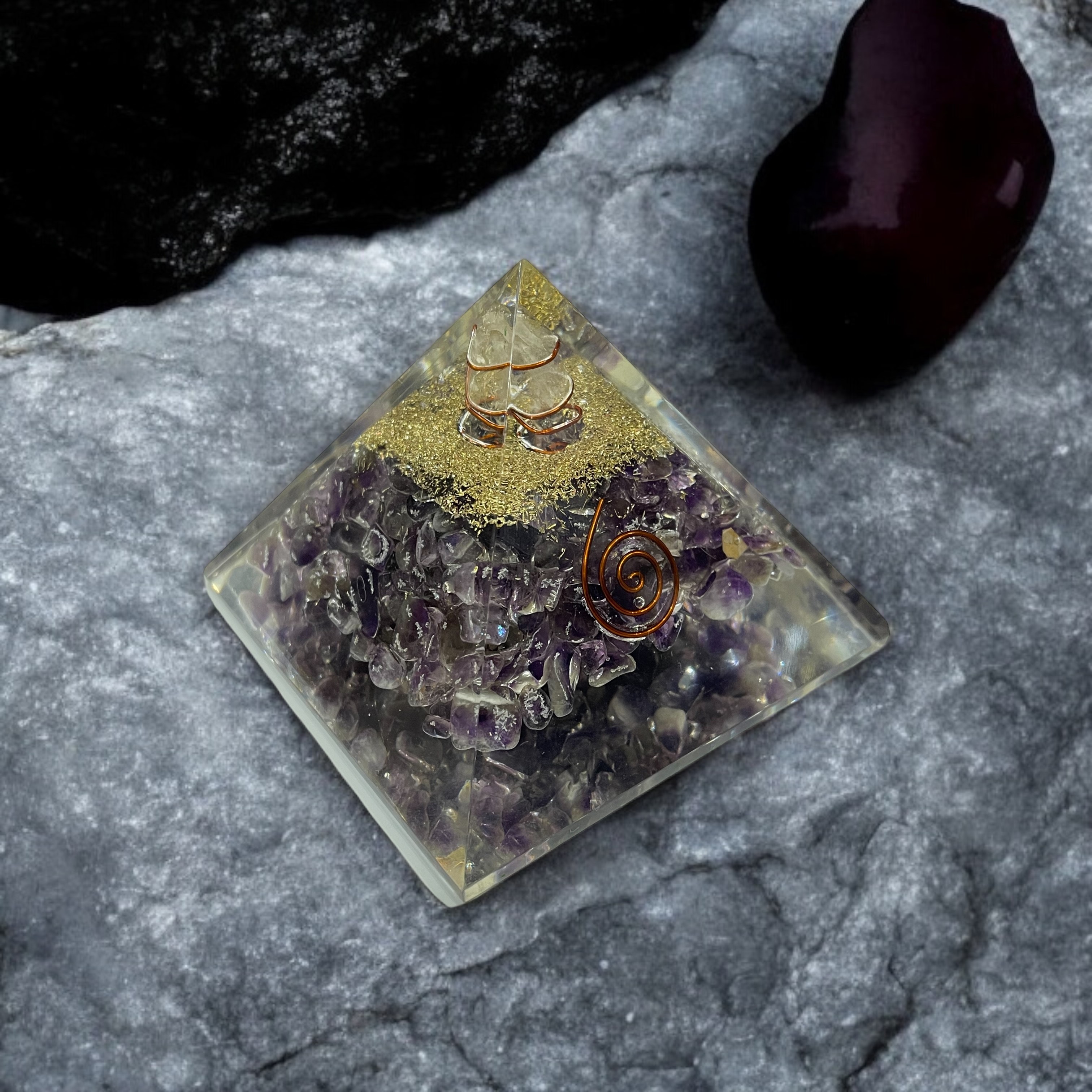 Rocksmins Amethyst Orgone Crystal Pyramid for balancing energy, Removing Negative Energy, And Promoting Overall Well-Being