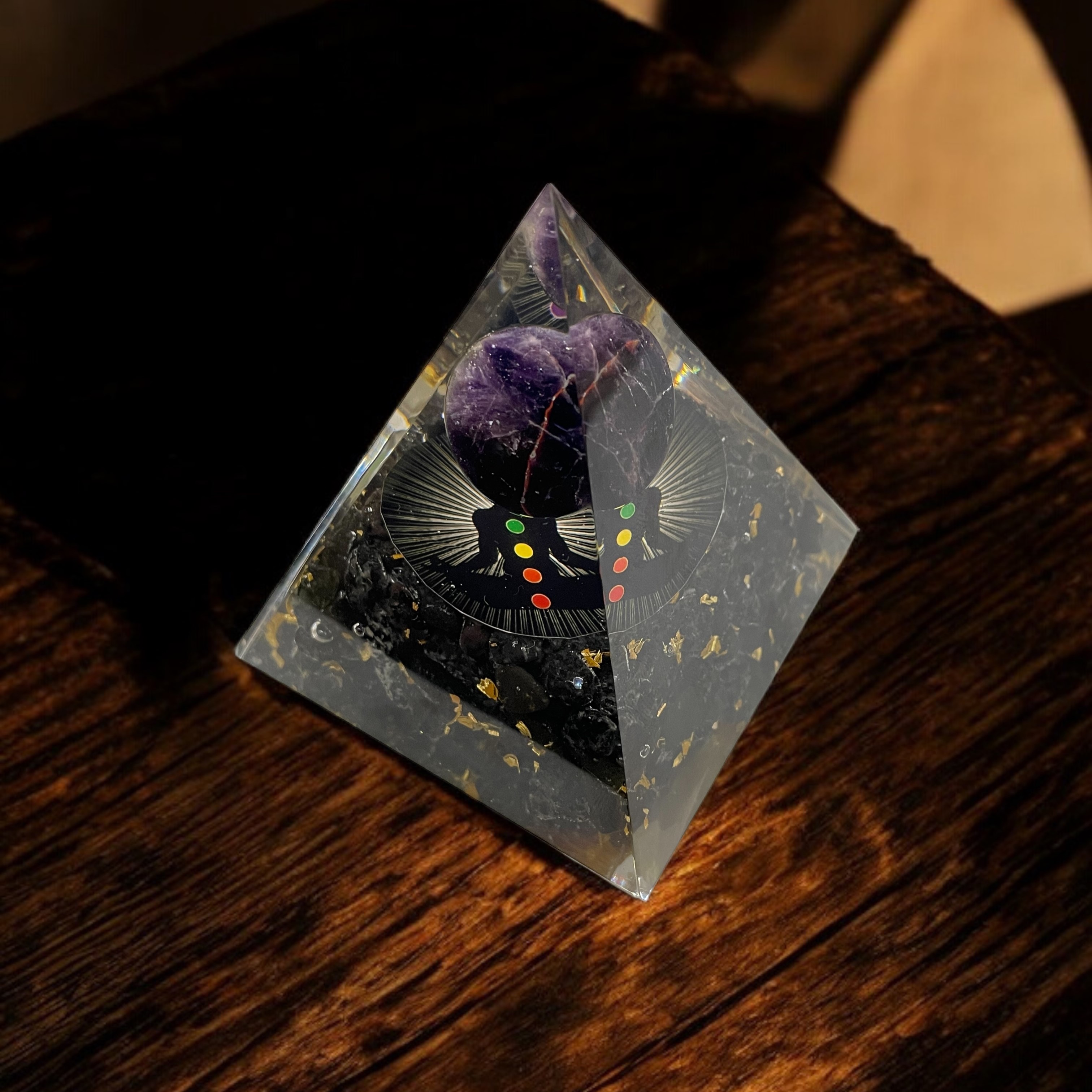 Rocksmins Black Tourmaline Chips + Amethyst Ball Orgone Crystal Pyramid for balancing energy, Removing Negative Energy, And Promoting Overall Well-Being