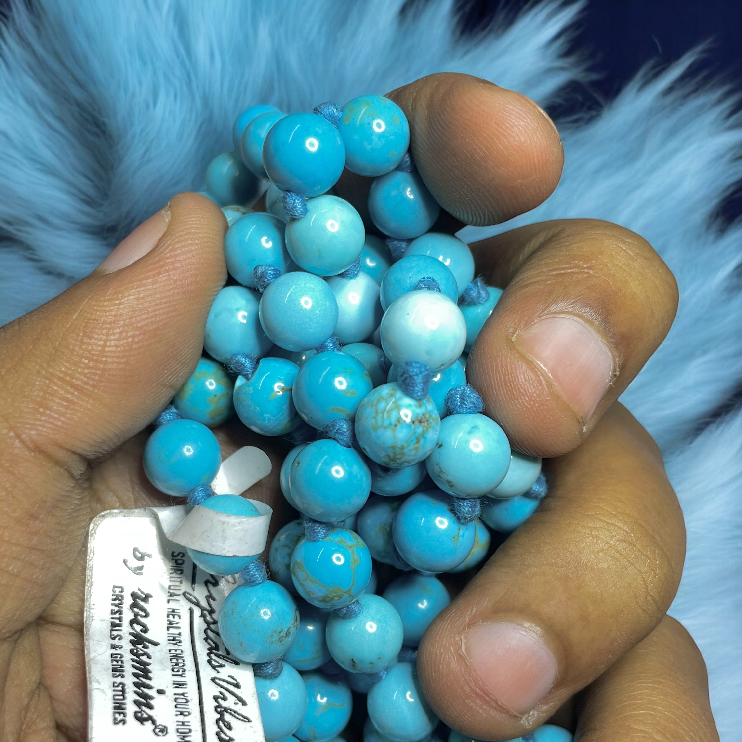 Rocksmins Turquoise Crystal Jaap Mala - 108+1 Beads 8 mm Beads for Pooja, Astrology for Wearing in Neck/Holding for Men Women Boys Girls