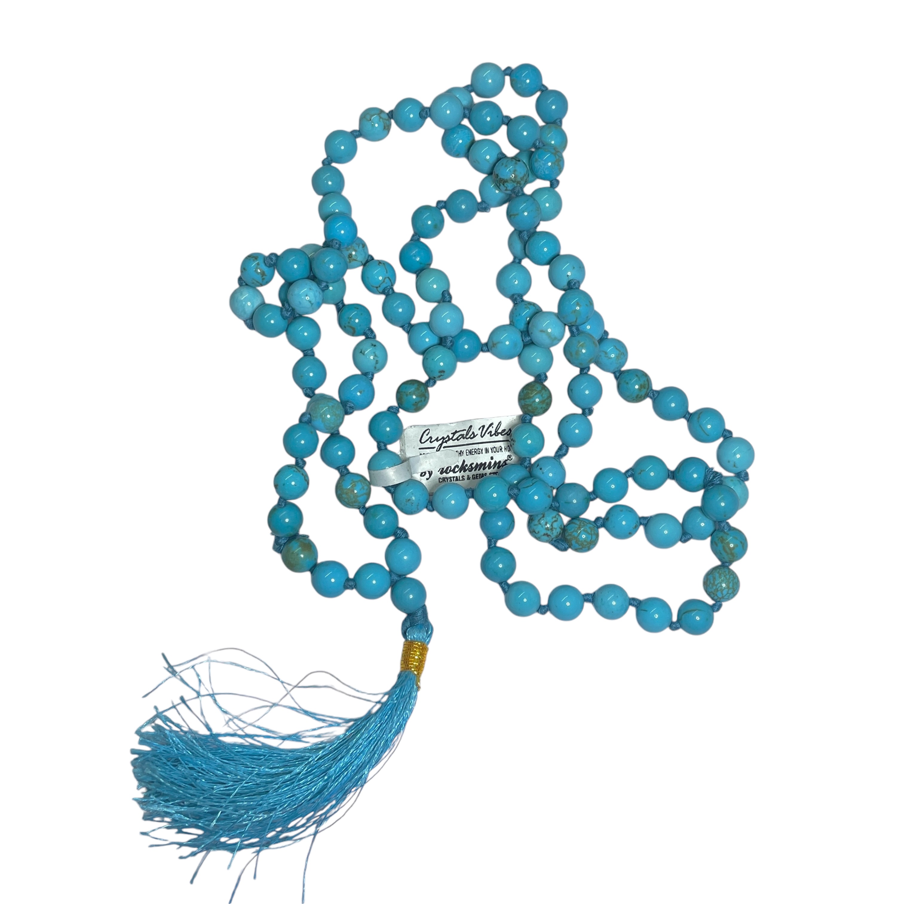 Rocksmins Turquoise Crystal Jaap Mala - 108+1 Beads 8 mm Beads for Pooja, Astrology for Wearing in Neck/Holding for Men Women Boys Girls