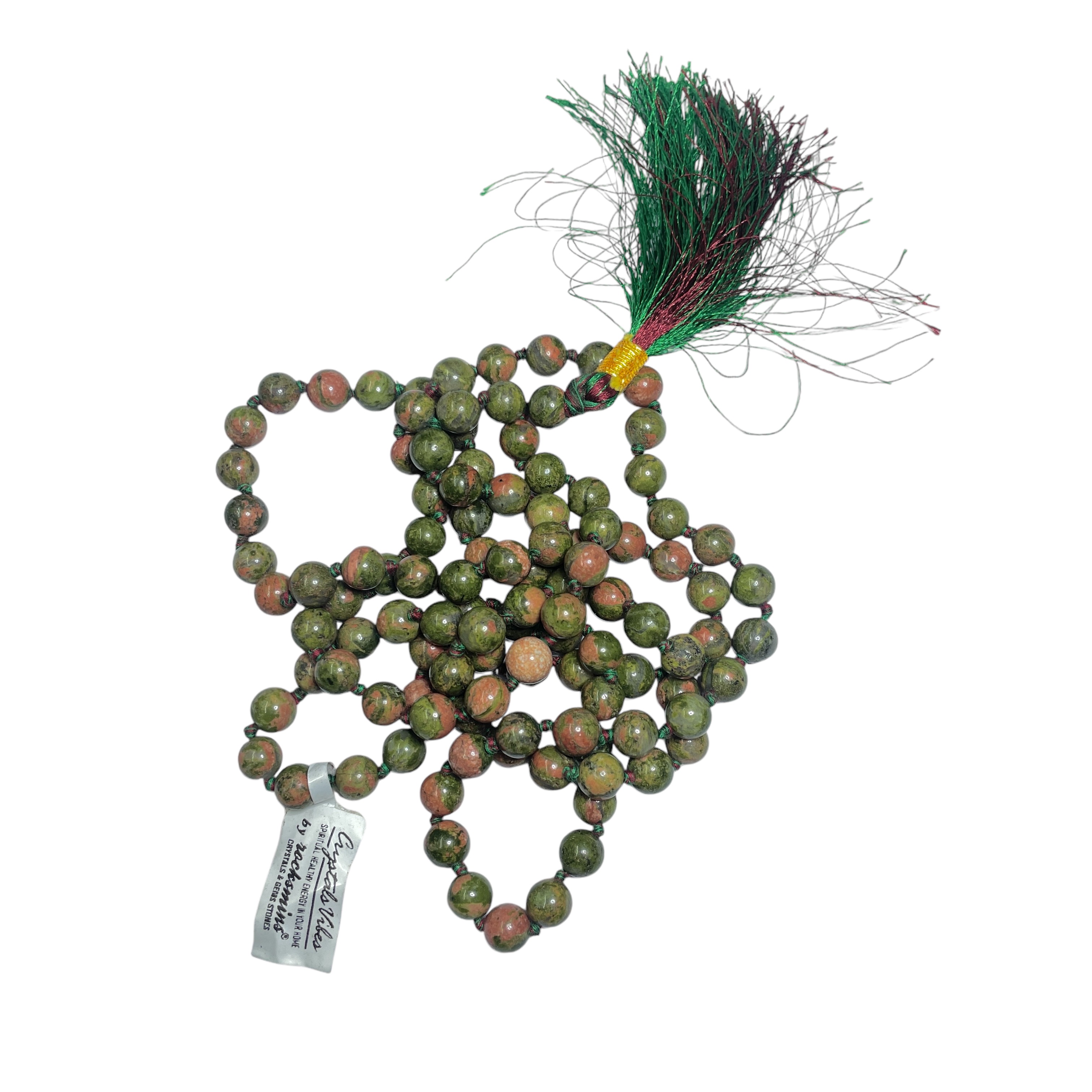 Rocksmins Unakite Crystal Jaap Mala - 108+1 Beads 8 mm Beads for Pooja, Astrology for Wearing in Neck/Holding for Men Women Boys Girls