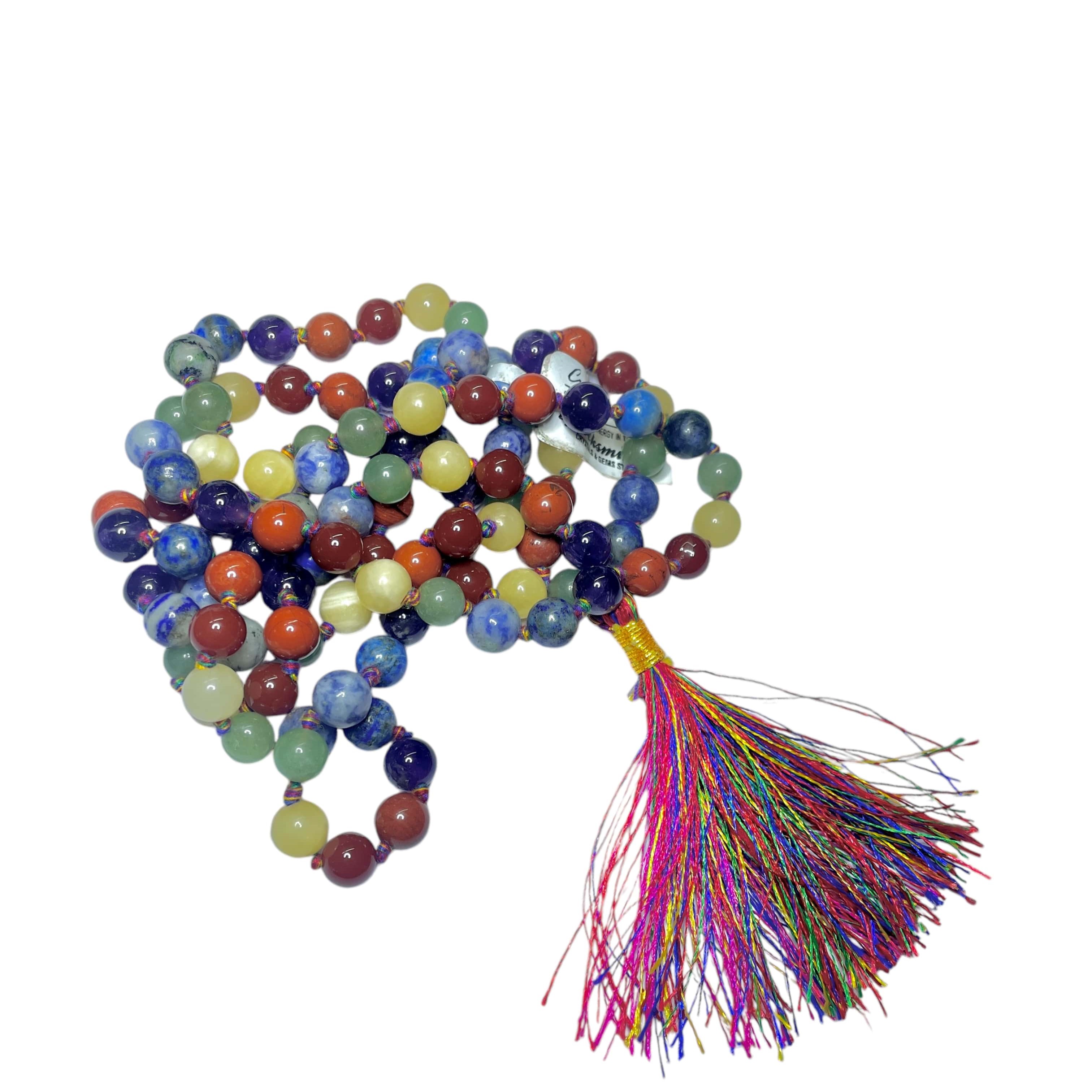 Rocksmins 7 Chakra Plane Crystal Jaap Mala - 108+1 Beads 8 mm Beads for Pooja, Astrology for Wearing in Neck/Holding for Men Women Boys Girls