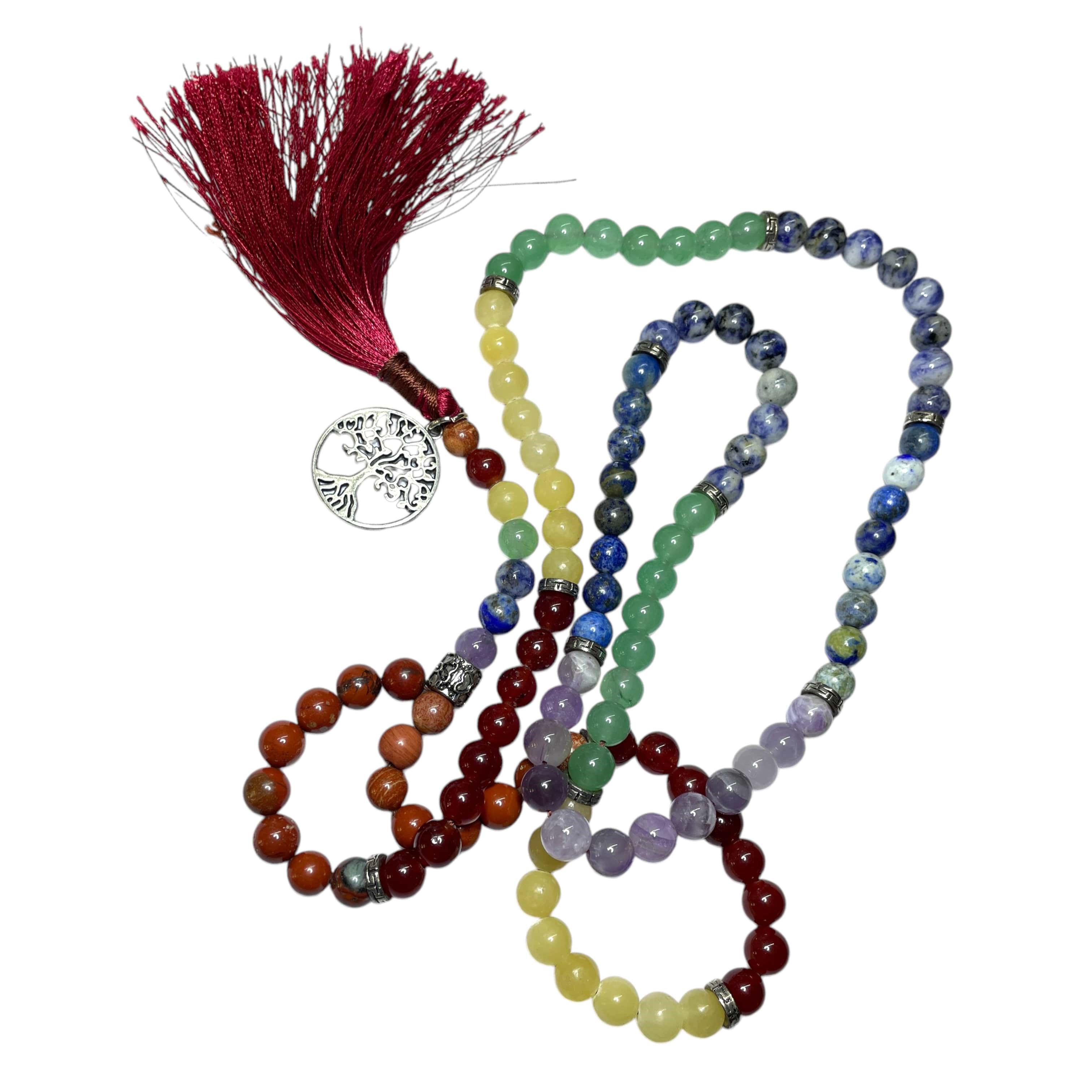 Rocksmins 7 Chakra With Charm Crystal Jaap Mala - 108+1 Beads 8 mm Beads for Pooja, Astrology for Wearing in Neck/Holding for Men Women Boys Girls
