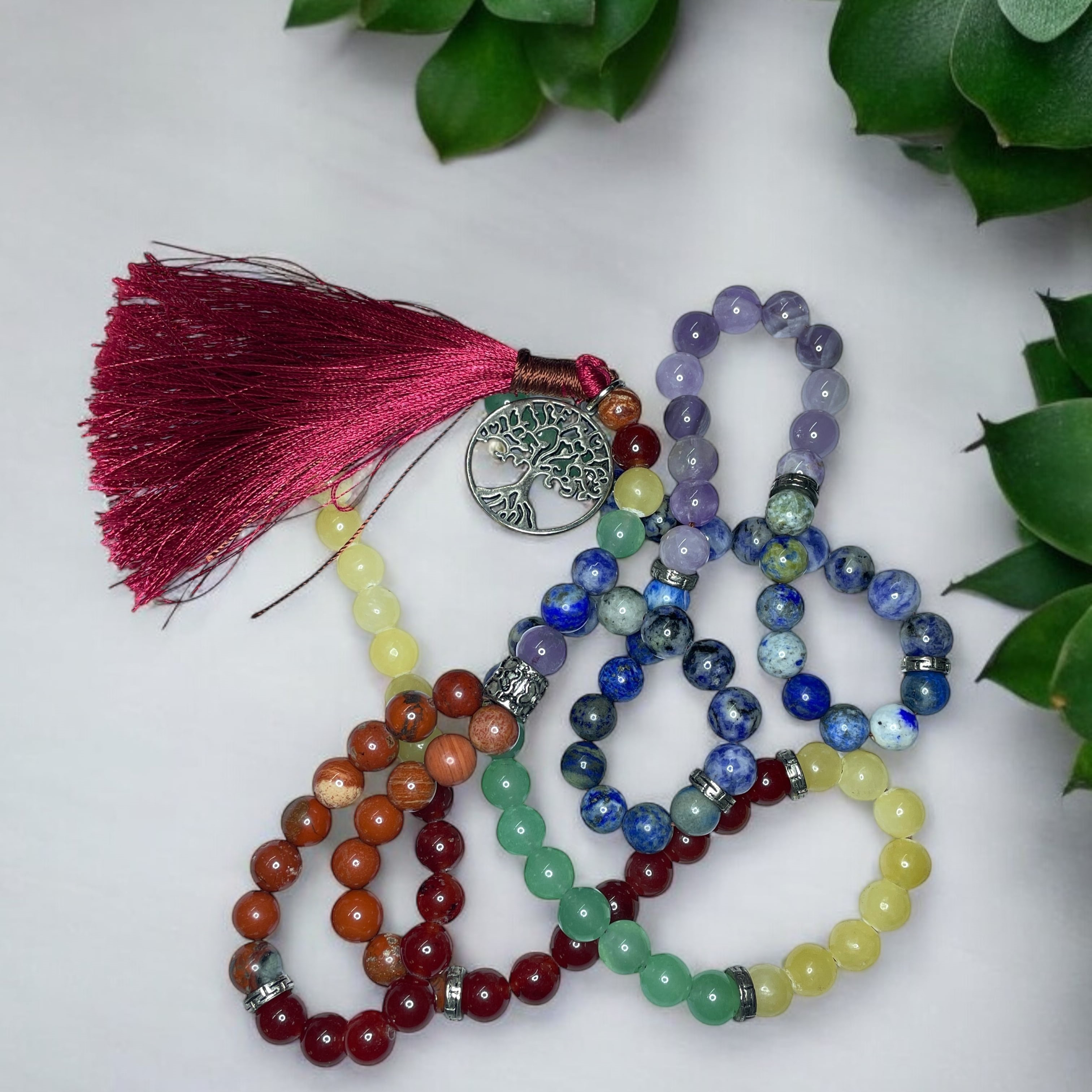 Rocksmins 7 Chakra With Charm Crystal Jaap Mala - 108+1 Beads 8 mm Beads for Pooja, Astrology for Wearing in Neck/Holding for Men Women Boys Girls