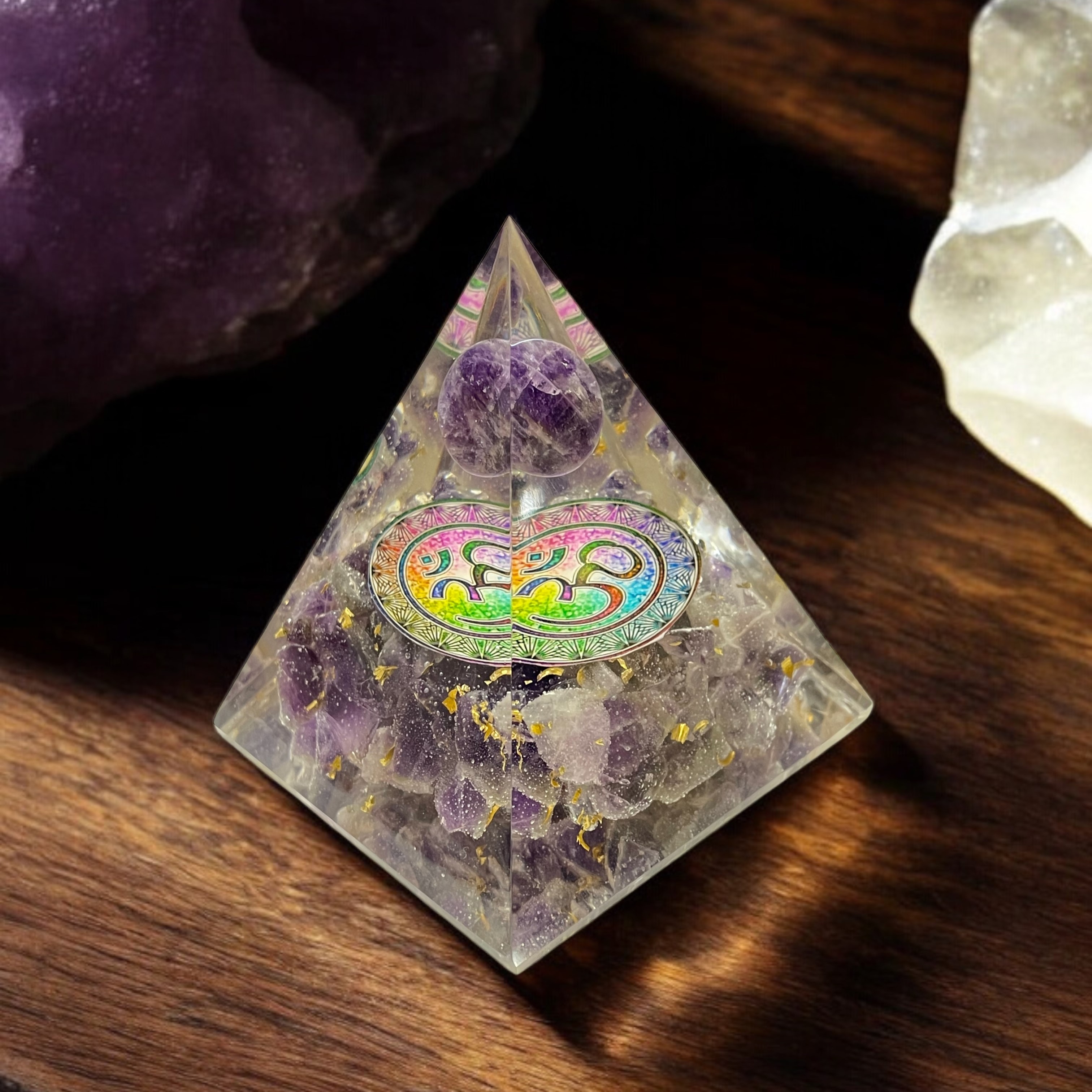 Rocksmins Amethyst Chips + Amethyst Ball Orgone Crystal Pyramid for balancing energy, Removing Negative Energy, And Promoting Overall Well-Being