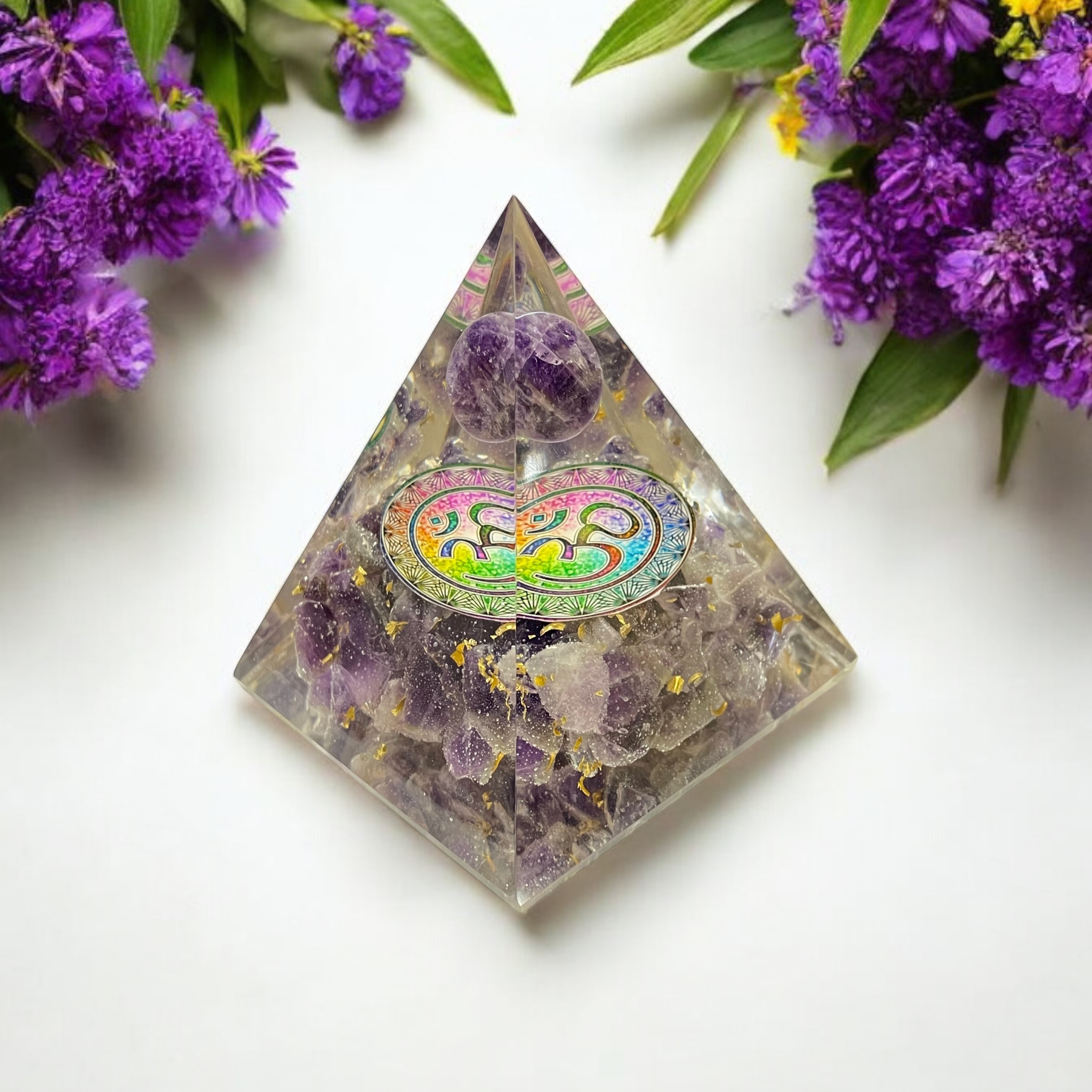 Rocksmins Amethyst Chips + Amethyst Ball Orgone Crystal Pyramid for balancing energy, Removing Negative Energy, And Promoting Overall Well-Being
