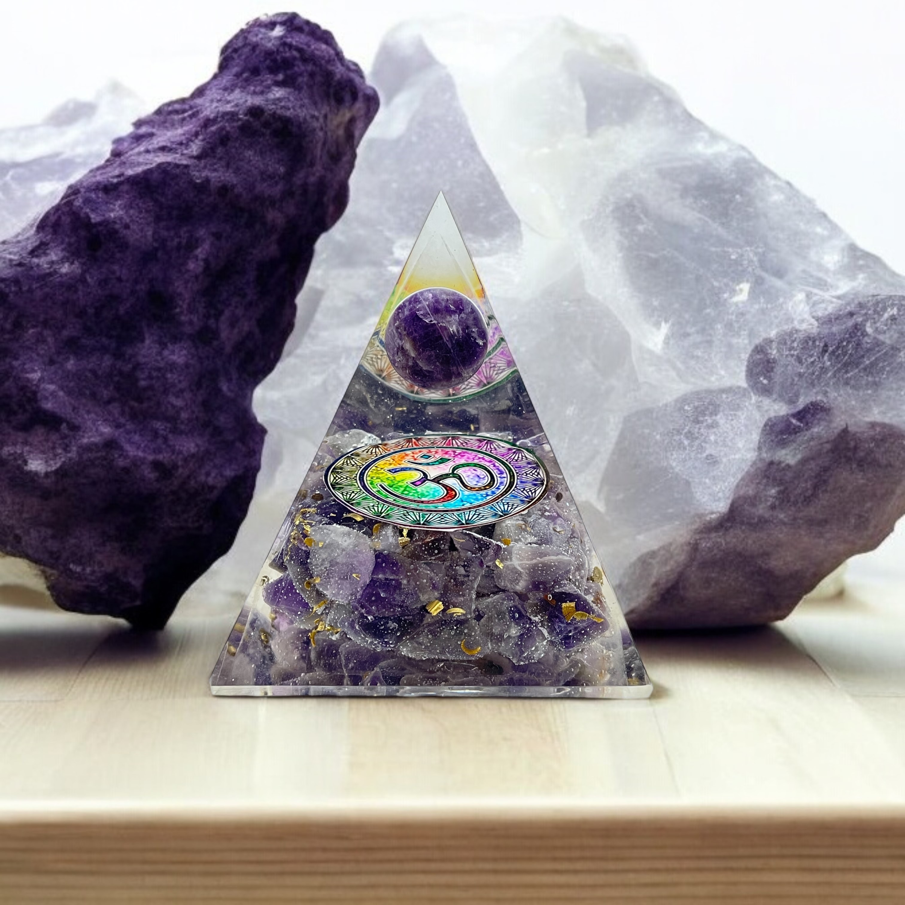 Rocksmins Amethyst Chips + Amethyst Ball Orgone Crystal Pyramid for balancing energy, Removing Negative Energy, And Promoting Overall Well-Being