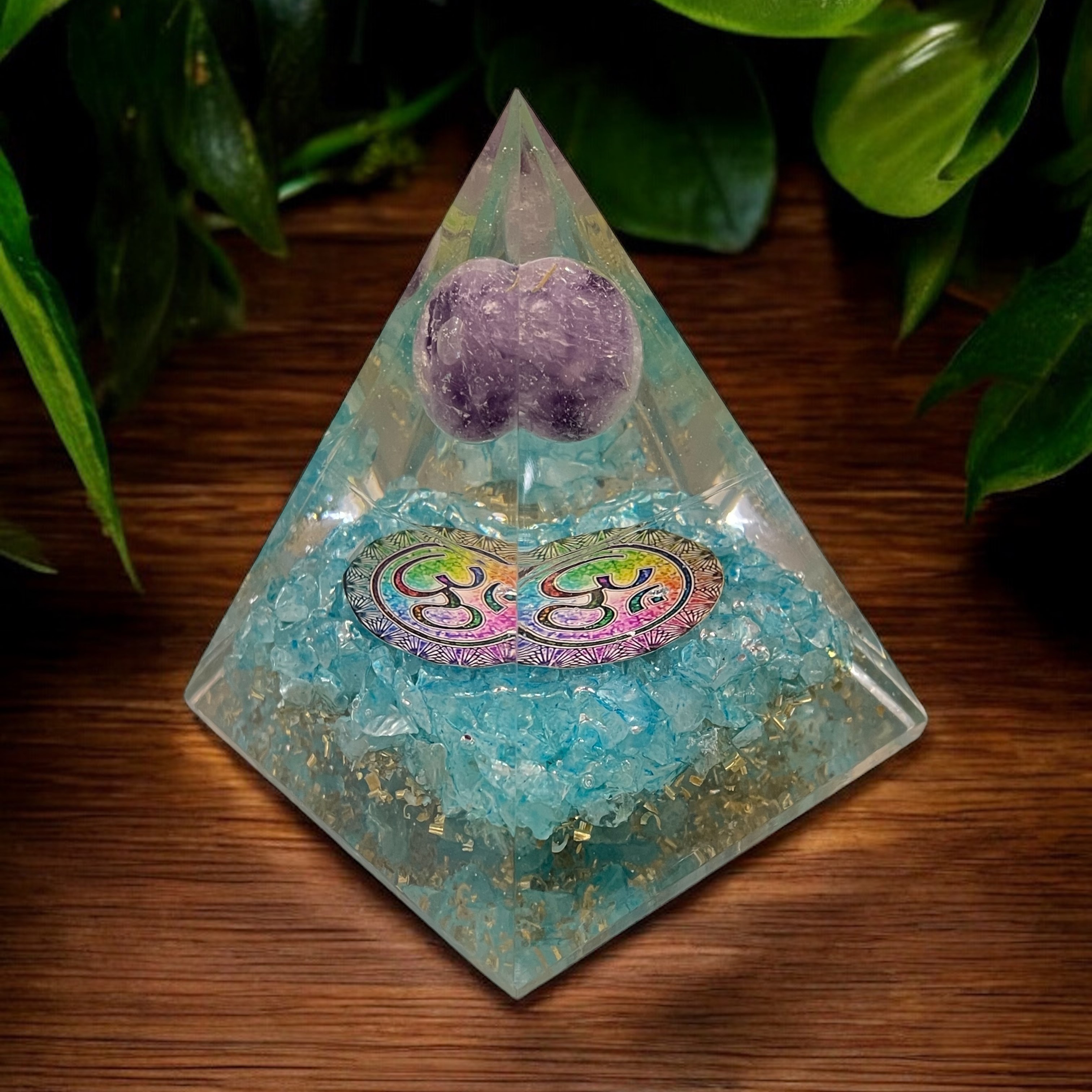 Rocksmins Blue Color Quartz + Amethyst Ball Orgone Crystal Pyramid for balancing energy, Removing Negative Energy, And Promoting Overall Well-Being