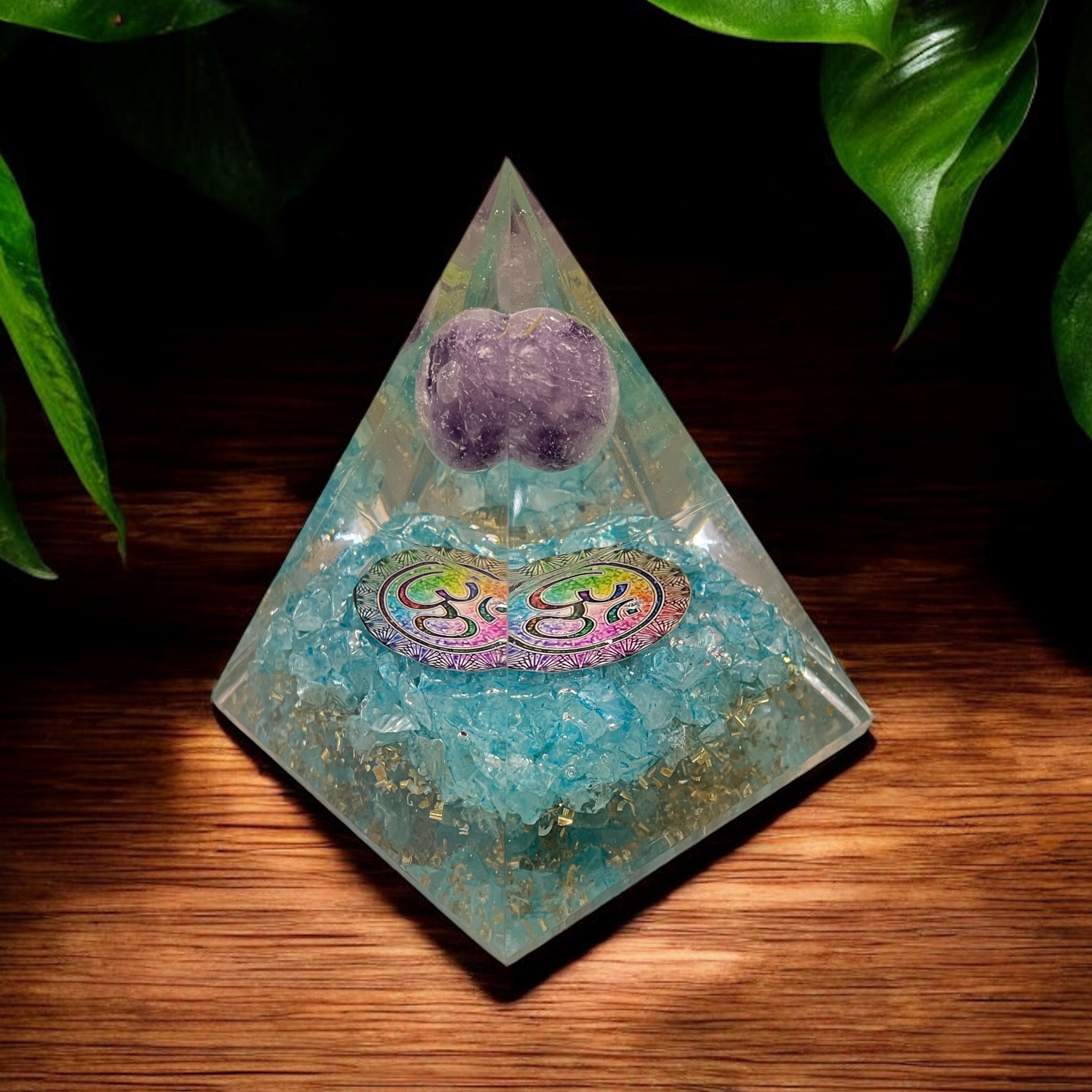 Rocksmins Blue Color Quartz + Amethyst Ball Orgone Crystal Pyramid for balancing energy, Removing Negative Energy, And Promoting Overall Well-Being