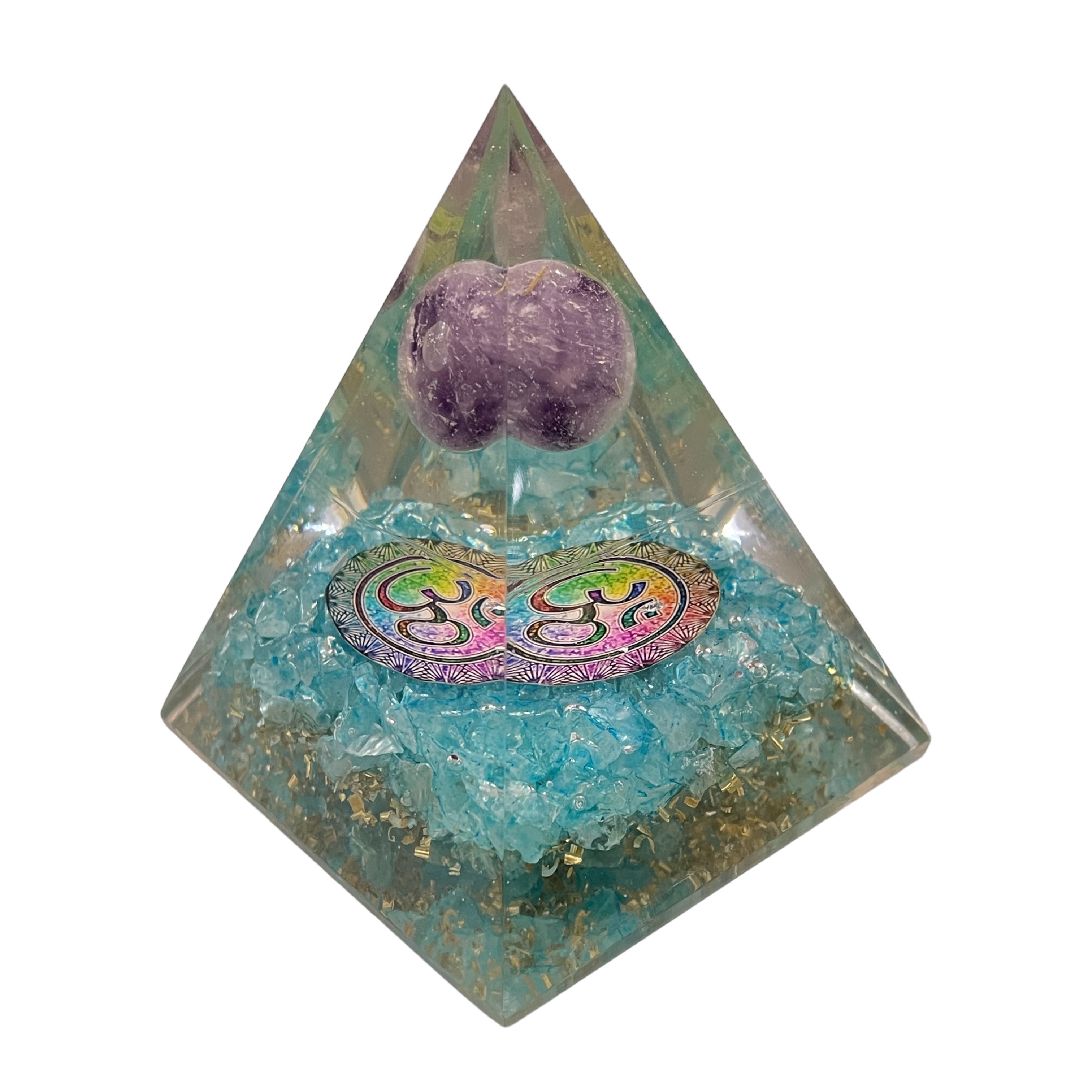 Rocksmins Blue Color Quartz + Amethyst Ball Orgone Crystal Pyramid for balancing energy, Removing Negative Energy, And Promoting Overall Well-Being
